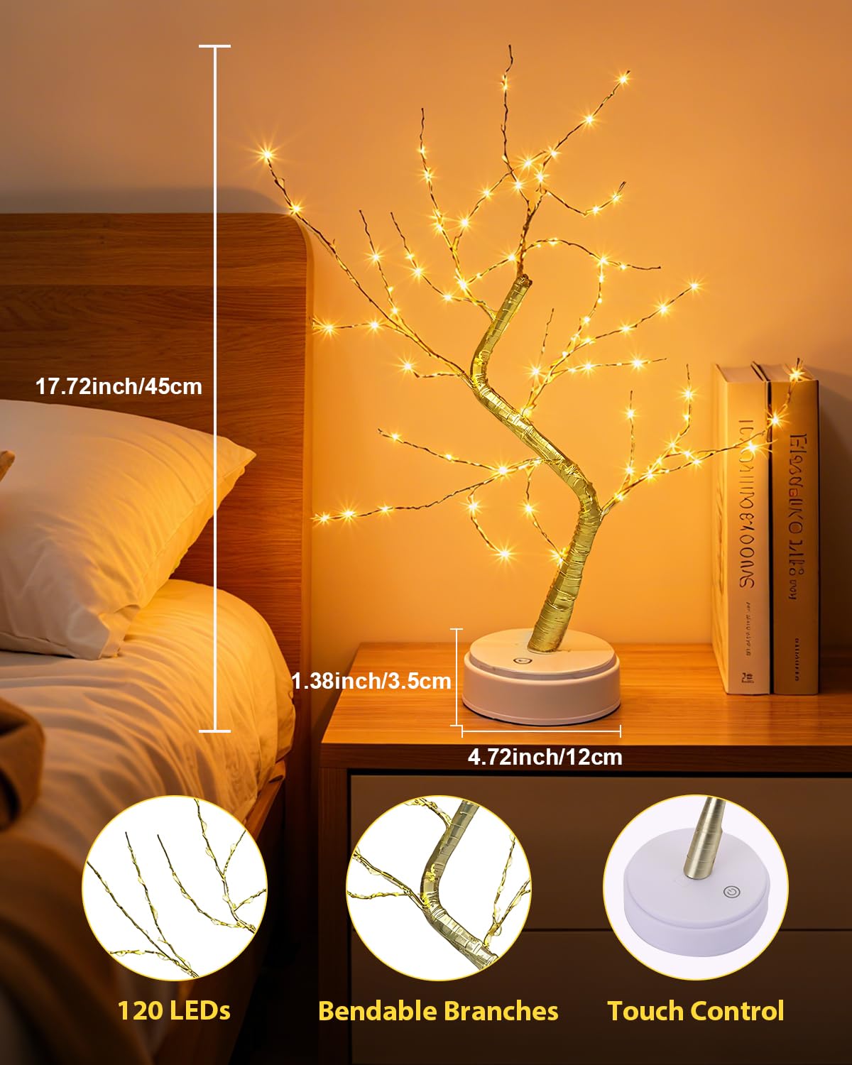 LED Baumbeleuchtung, LED-Lichtbaum, Baumlicht, Warmweiß, Verstellbare Äste, Baumlampe, Dekorativer Baum, Beleuchteter Baumbeleuchtung, Innendekoration, USB/Batteriebetrieben