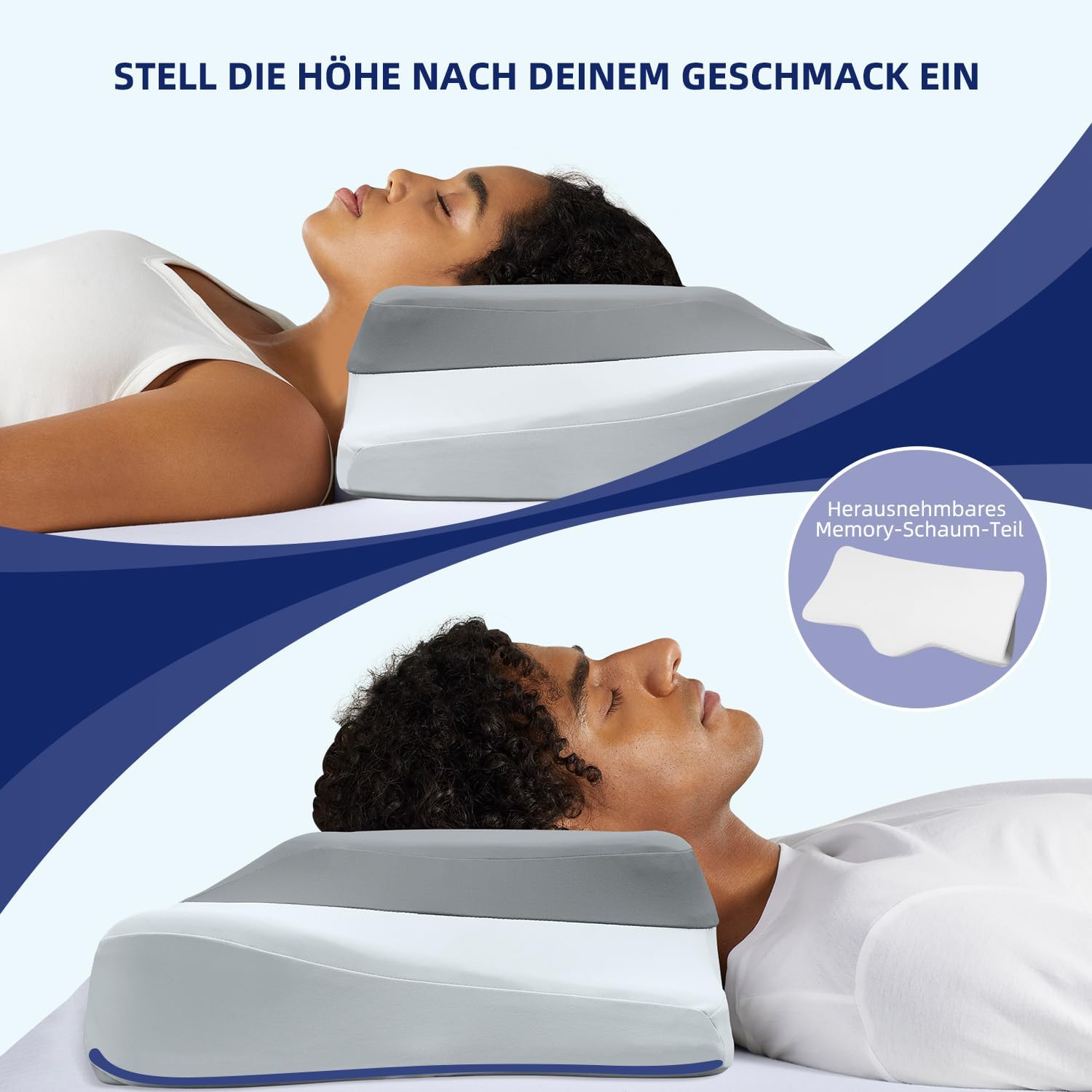 Orthopädisches Kopfkissen Memory Foam, Ergonomisches Nackenschmerzen Kühlendes Stützkissen für Seitenschläfer, Rücken- und Bauchschläfer, Grau