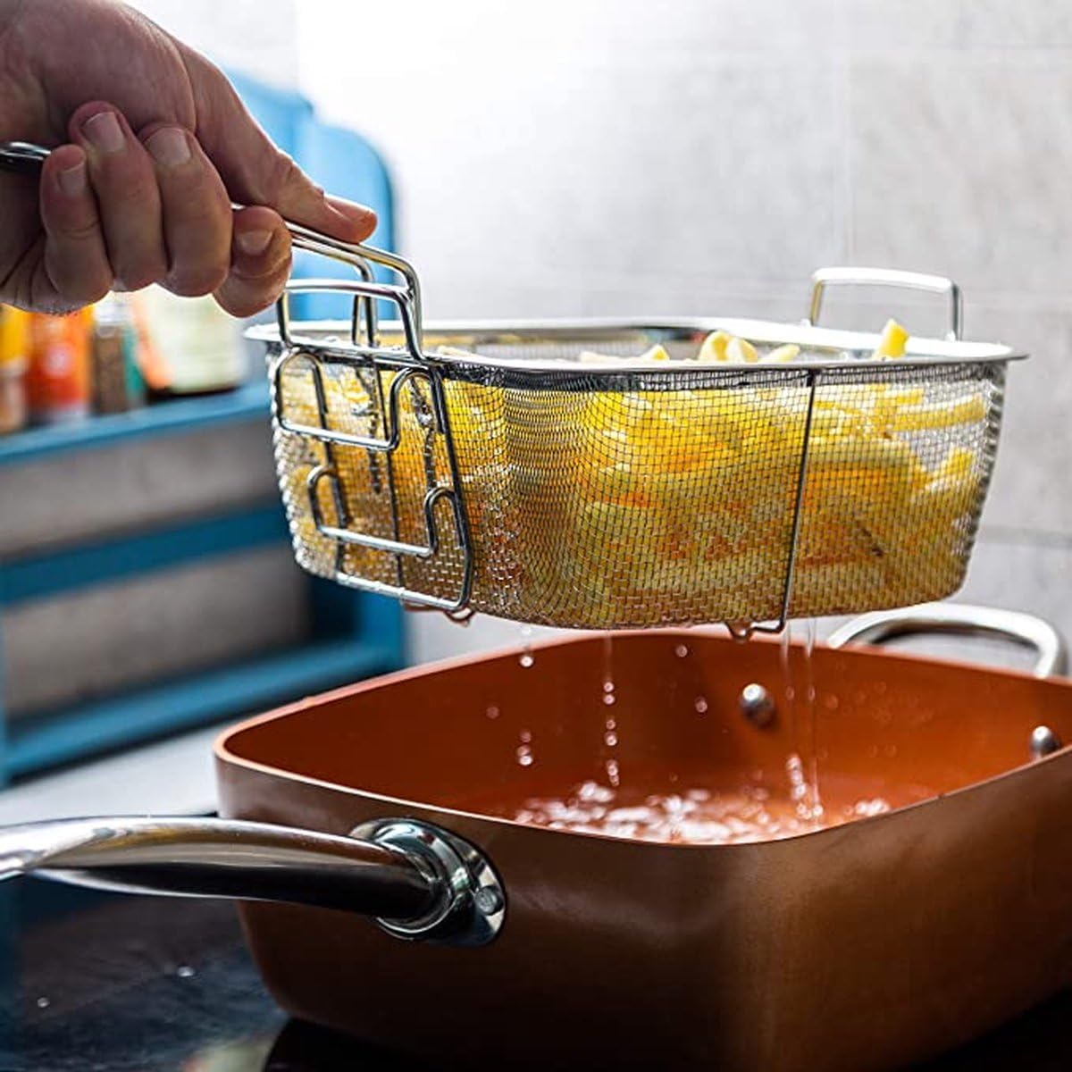 5-in-1 Multifunktions-Bratpfanne mit Deckel, Zubehör für 6 Personen, 6 l, 28 cm Ölfritteuse – PFOA-freie Antihaft-Keramikbeschichtung – Induktions-, Gas-, Elektro- und Backofengeeignet