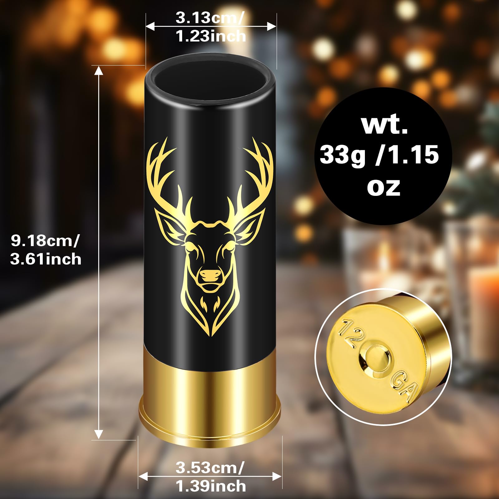Schnapsgläser mit Hirschkopf, Grosspackung mit Geschenkbox, für Männer und Frauen, Hochzeitsfeier, Vatertag, Geschenke für Jäger, 12 GA Hirschjagd, Kleine Schnapsbecher, 45 ml, Plastik, Schwarz