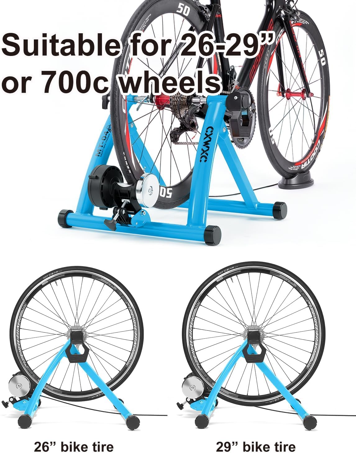 Fahrrad Rollentrainer, Klappbar Stahl Bike Trainer mit Schnellspanner Vorderradunterlage Radtrainer für 26-29 Zoll Fahrradtraining Fahrradfahren Zuhause Indoor
