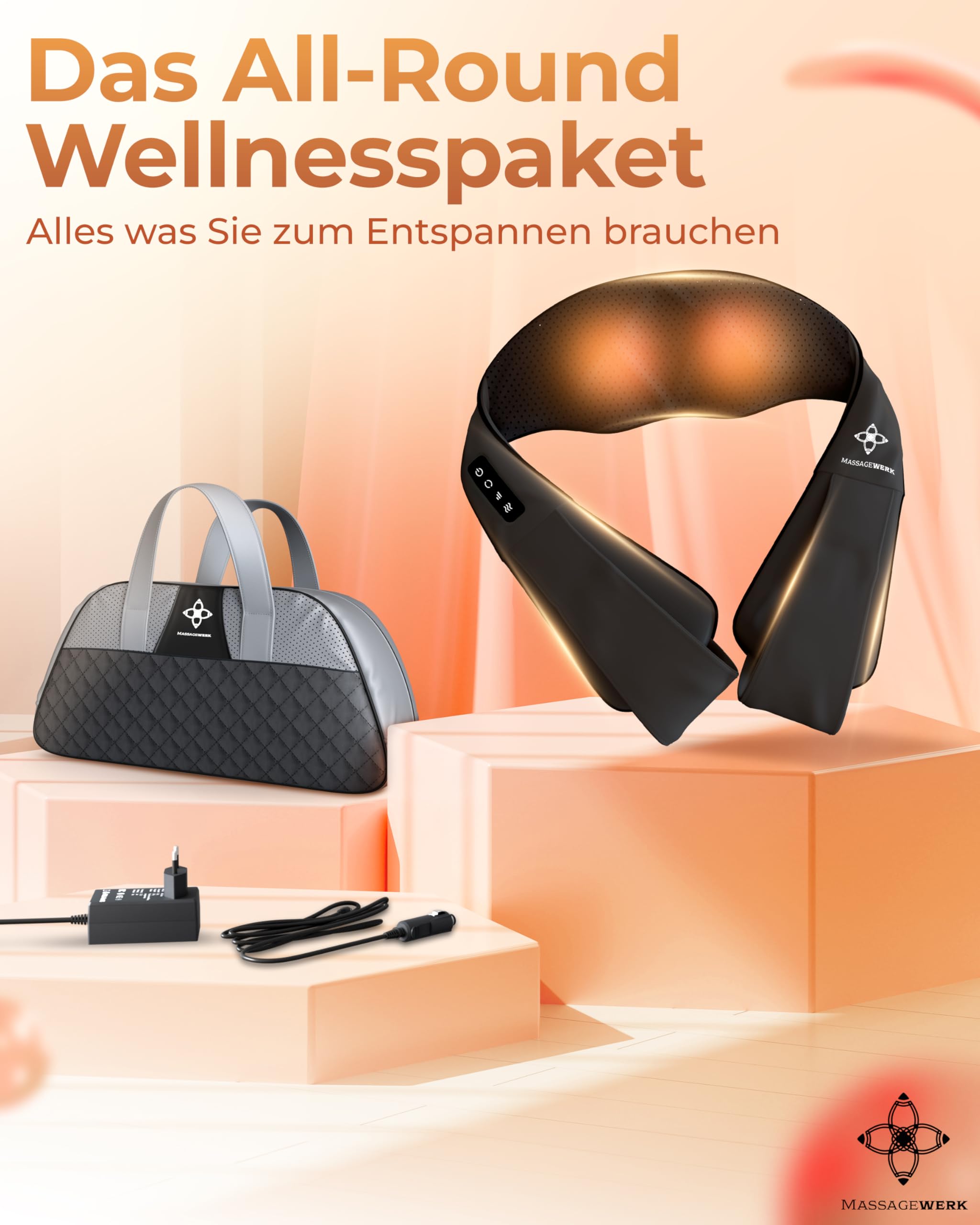Shiatsu Rücken- und Halsmassagegerät / Elektrischer Nackenmassagegerät mit Wärmefunktion / Ergonomisch, Ideal zur Linderung von Muskelverspannungen und Schmerzen