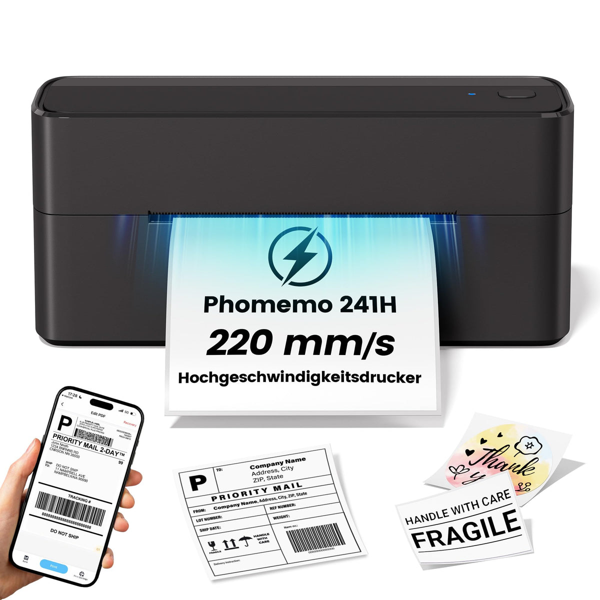 Bluetooth DHL Etikettendrucker, Label Printer - Thermodrucker