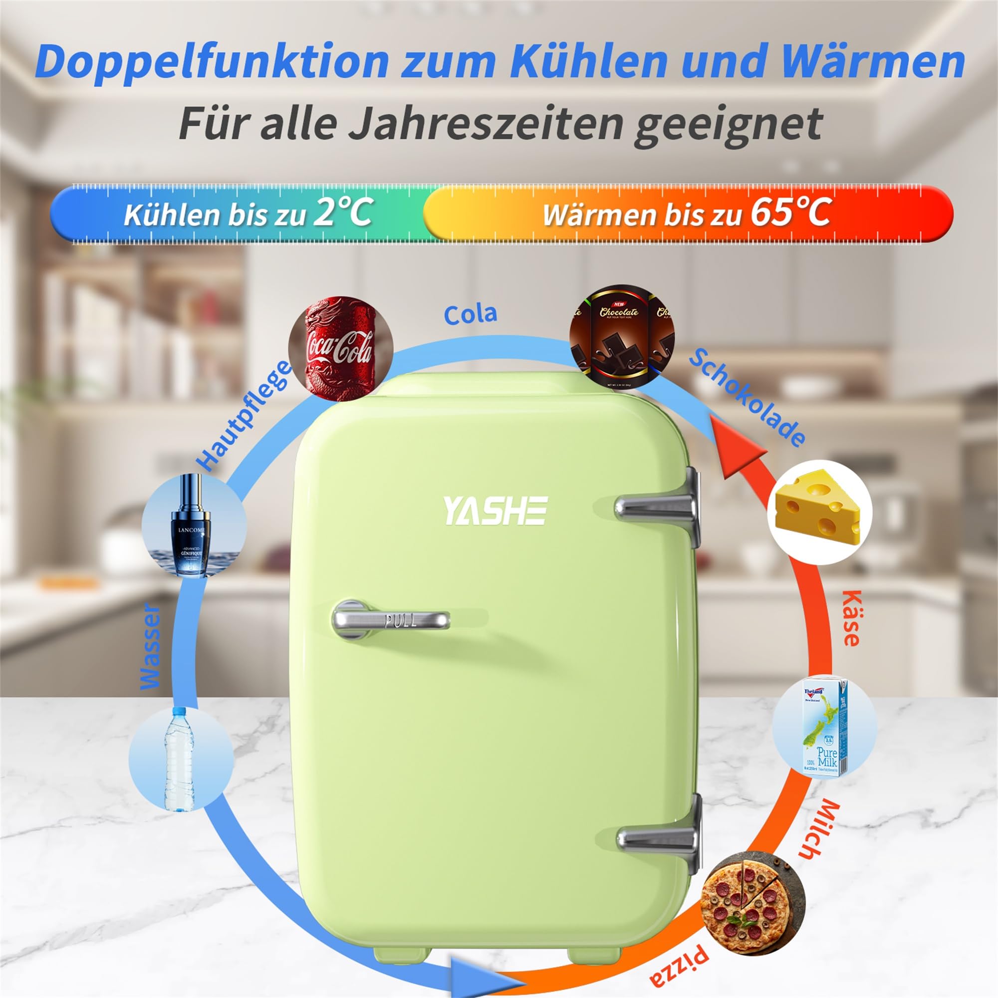 Mini Kühlschrank, 4 Liter Mini-Kühlschränke für Kosmetik, Getränke, 220V AC/ 12V DC Thermoelektrische Kühlung und Erwärmung, Kleiner Kühlschrank für Schlafzimmer, Büro, Wohnheim, Auto