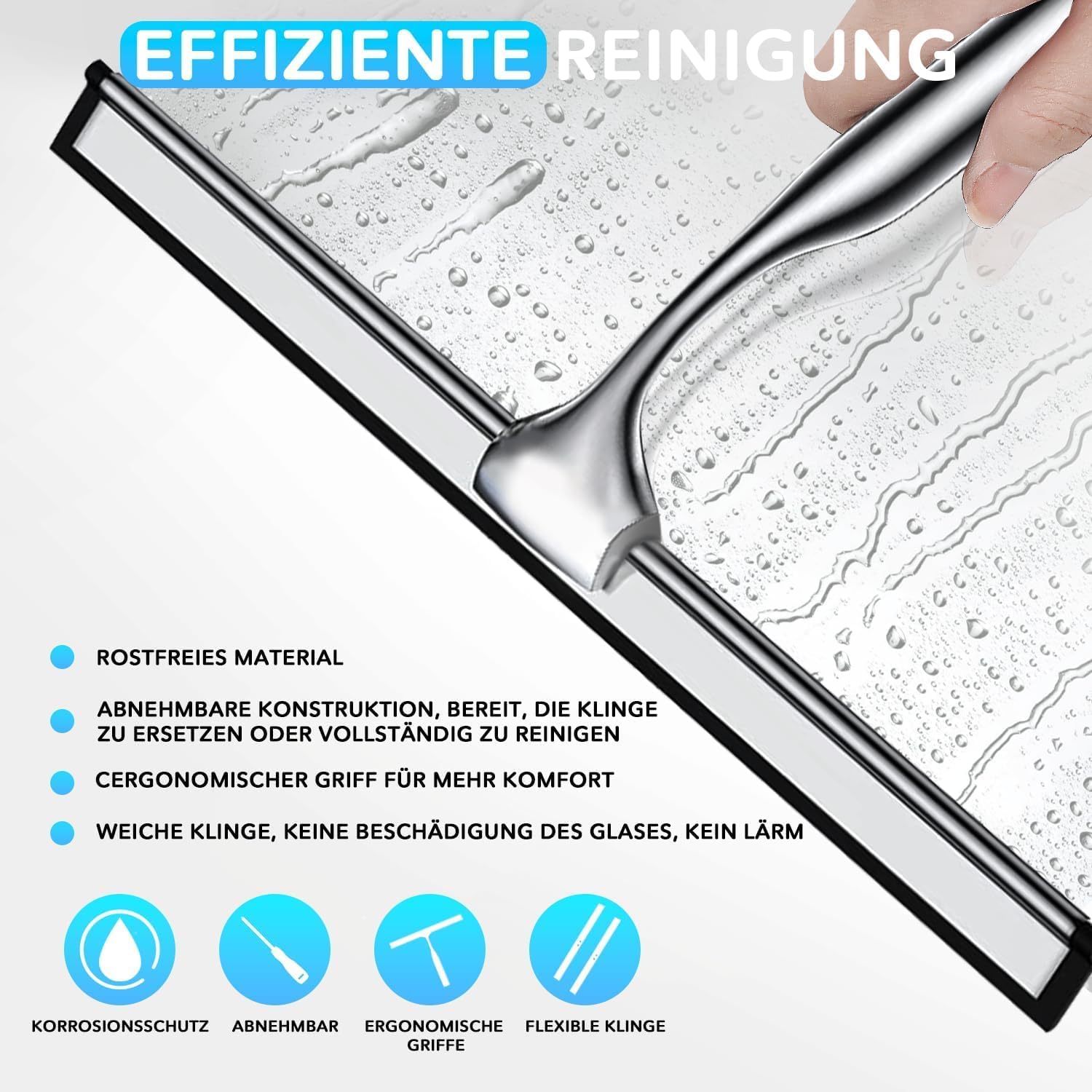 Edelstahl Duschabzieher Mit Selbstklebe Haken, Silber Abzieher Dusche Wischer für Badezimmer, Kurzer Handgriff Glaswischer, Glas Wasserschieber, Duschwand Abzieher, Badwischer