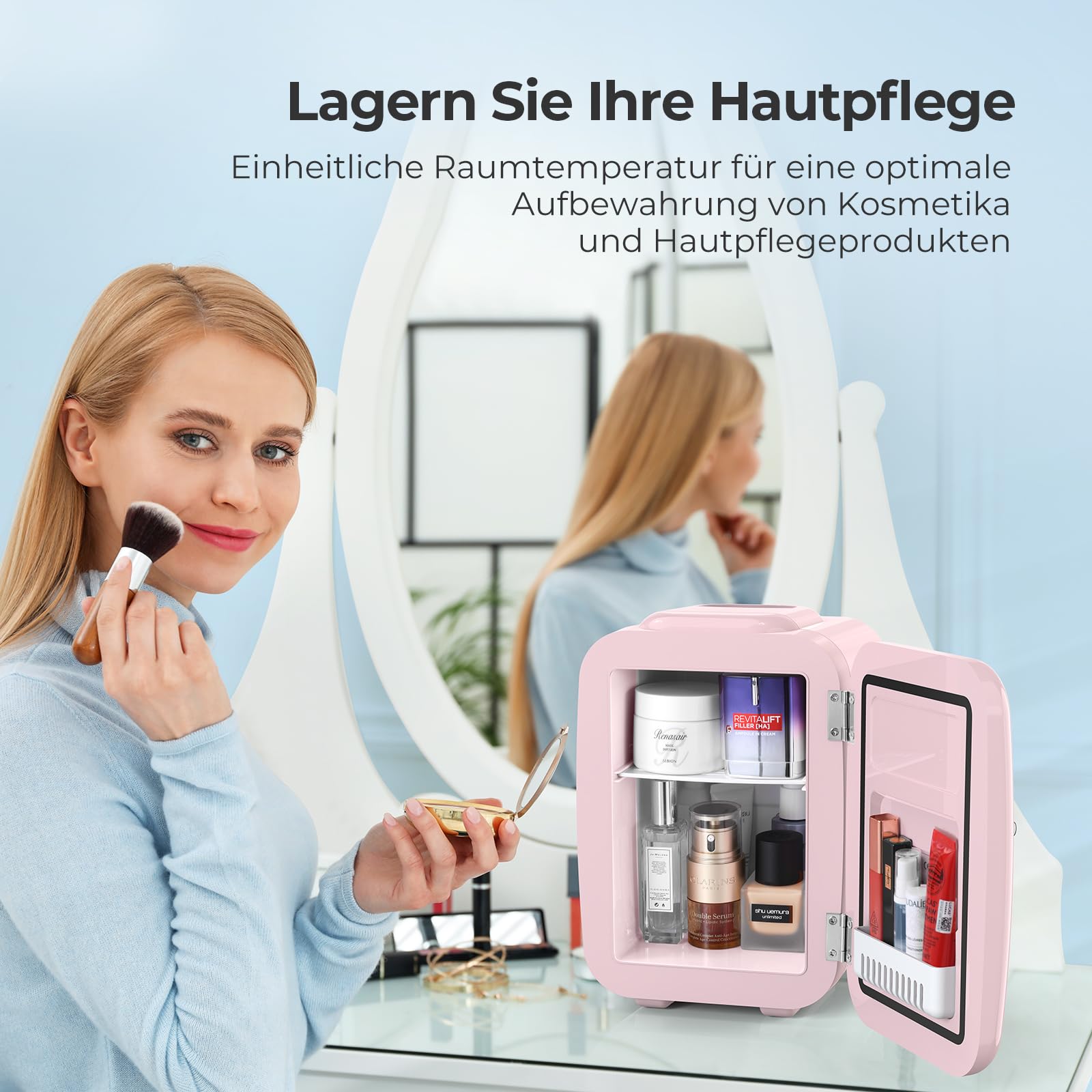 Mini Kühlschrank, 4 Liter Mini-Kühlschränke für Kosmetik, Getränke, 220V AC/ 12V DC Thermoelektrische Kühlung und Erwärmung, Kleiner Kühlschrank für Schlafzimmer, Büro, Wohnheim, Auto