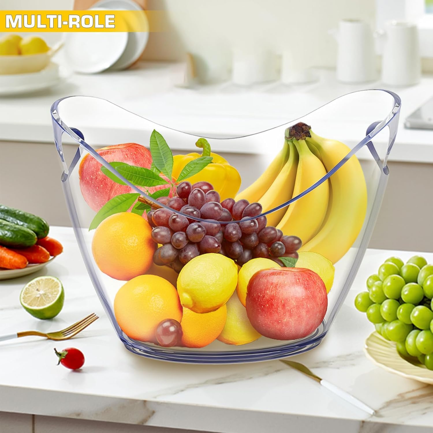 8L Eiseimer, Champagnereimer, Eiseimer, Weinkühler, Champagnerkühler, großer Eiseimer, Küchenobst und Gemüselagerbehälter (Clear)