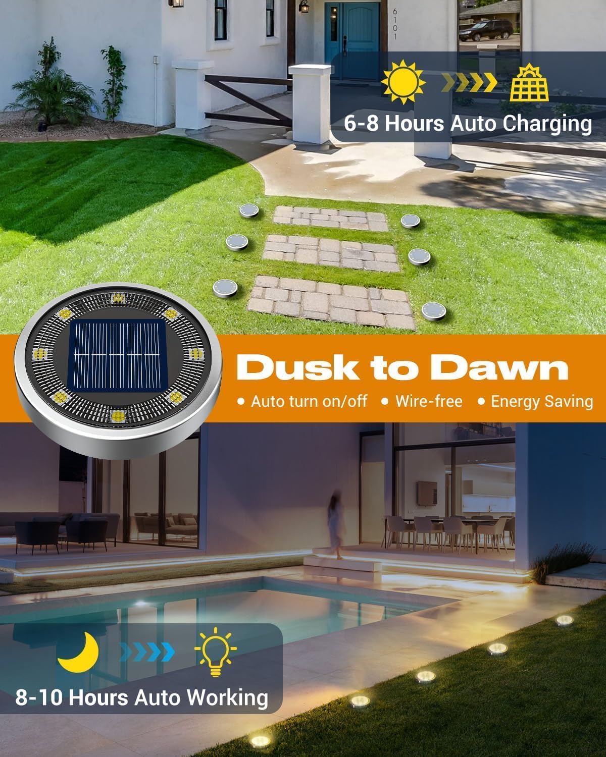 Solar Bodenleuchten Aussen, 8 LED Gartenbeleuchtung Solar Wasserdicht Boden Solarleuchten, Solarlampen für Außen Garten Rasen Auffahrt Gehweg