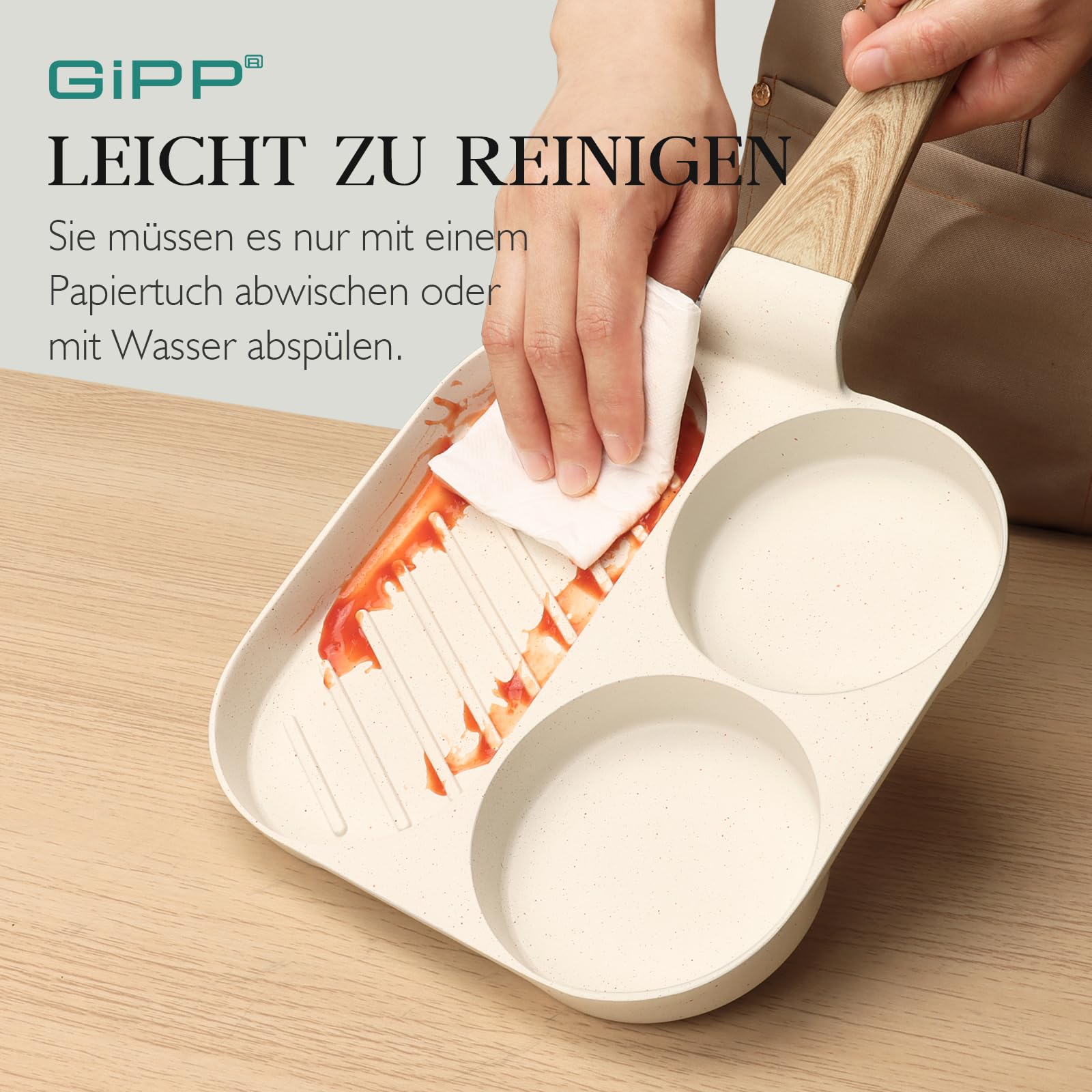 Spiegeleipfanne, 3-Loch Omlettenpfanne, Granit-Antihaftbeschichtung, PFOS/PFOA-Frei Eierpfanne für Gebratenes Frühstück/Eier/Wurst/Speck, Weiß