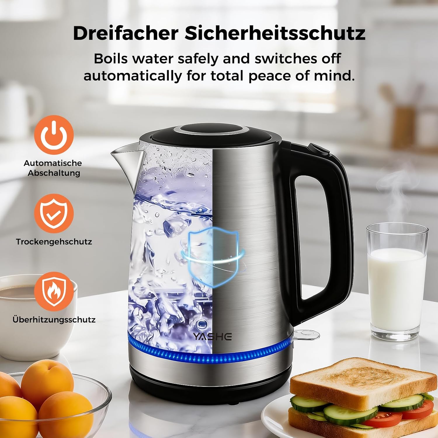 Wasserkocher mit Temperatureinstellung 1,7L 2200W Glas | 5 Temperaturstufen, 5 Farben LED, 30 Min Warmhaltefunktion, Kabellos, Kalkfilter, Abschaltautomatik
