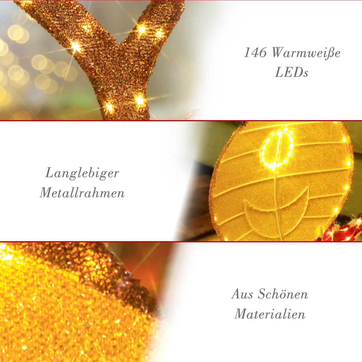 LED Rentier Metall Gold Weiß Eisen Rahmen Beleuchtet Weihnachtshirsch warm weiß Weihnachten Deko für Innen Aussen