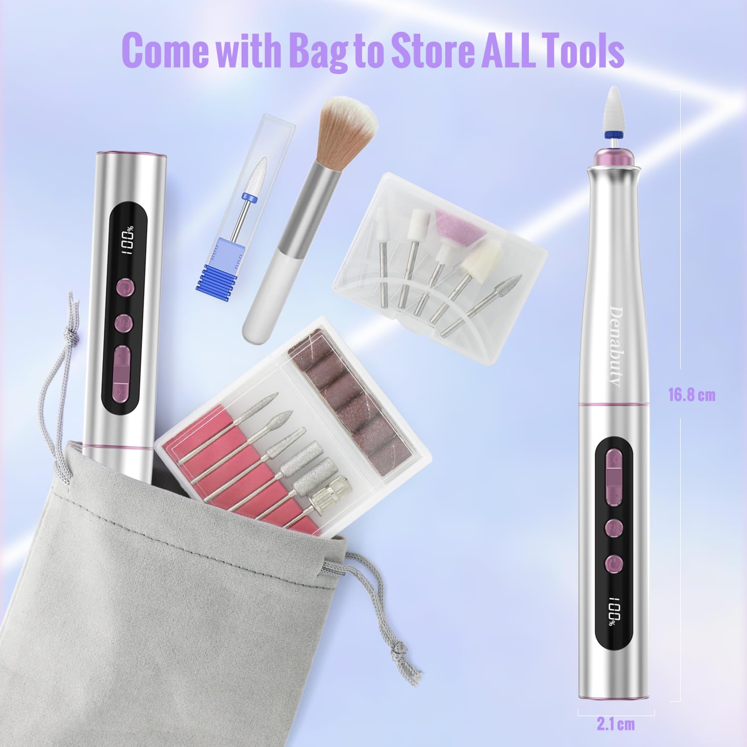 Nagelfräser Kabellos, 13 in 1 Fräser für Gelnägel 35000 u/min, Elektrische Nagelfeile Professionell Nail Drill, Maniküre und Pediküre Set Elektrisch für Semi Permanent, Acrylnägel