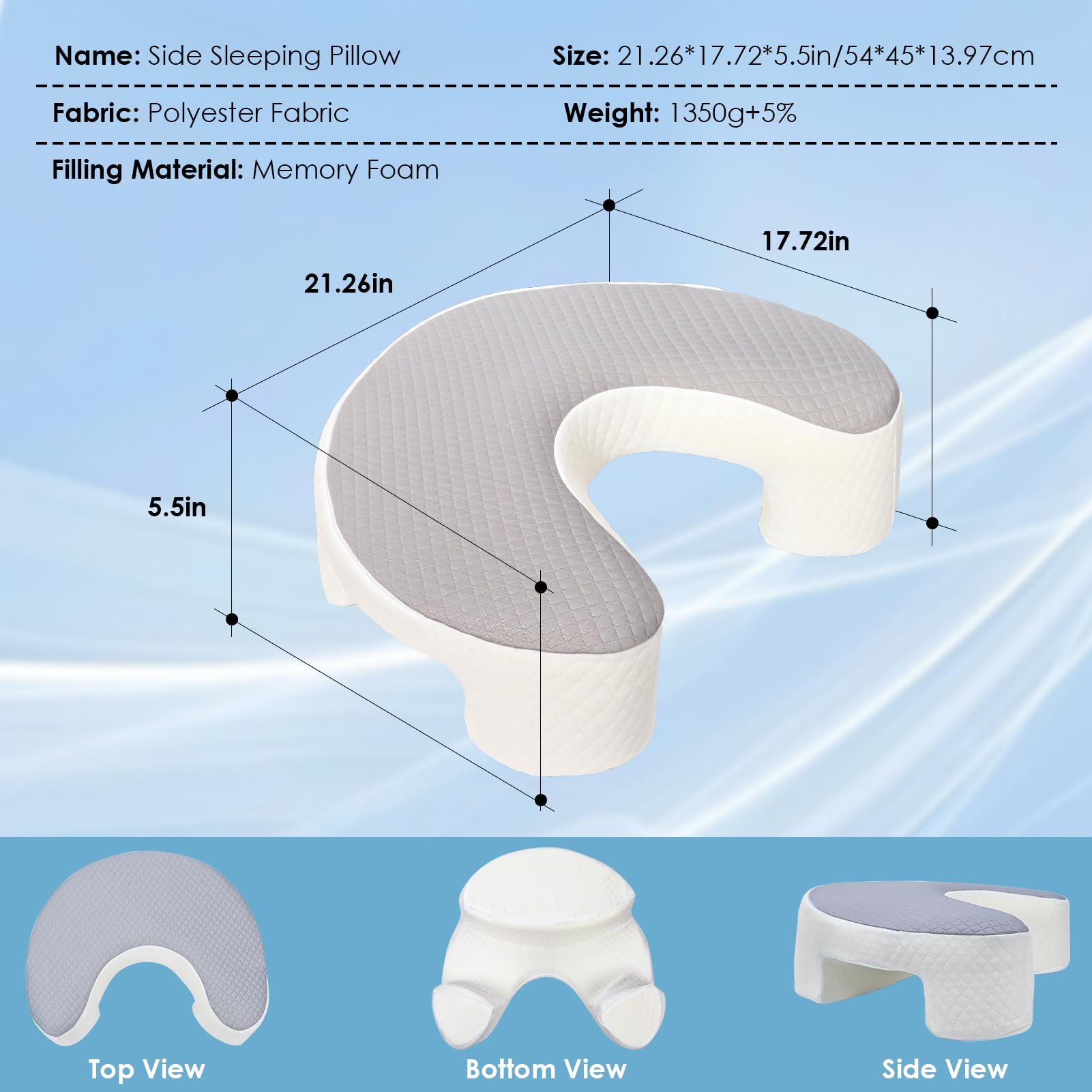 Seitenschläferkissen mit Armloch & Seidigem Kühlbezug, Ergonomisches Memory Foam Nackenkissen für Druckentlastung, Orthopädisches Kopfkissen mit Eisseide-Gewebe für Schulter & Arm
