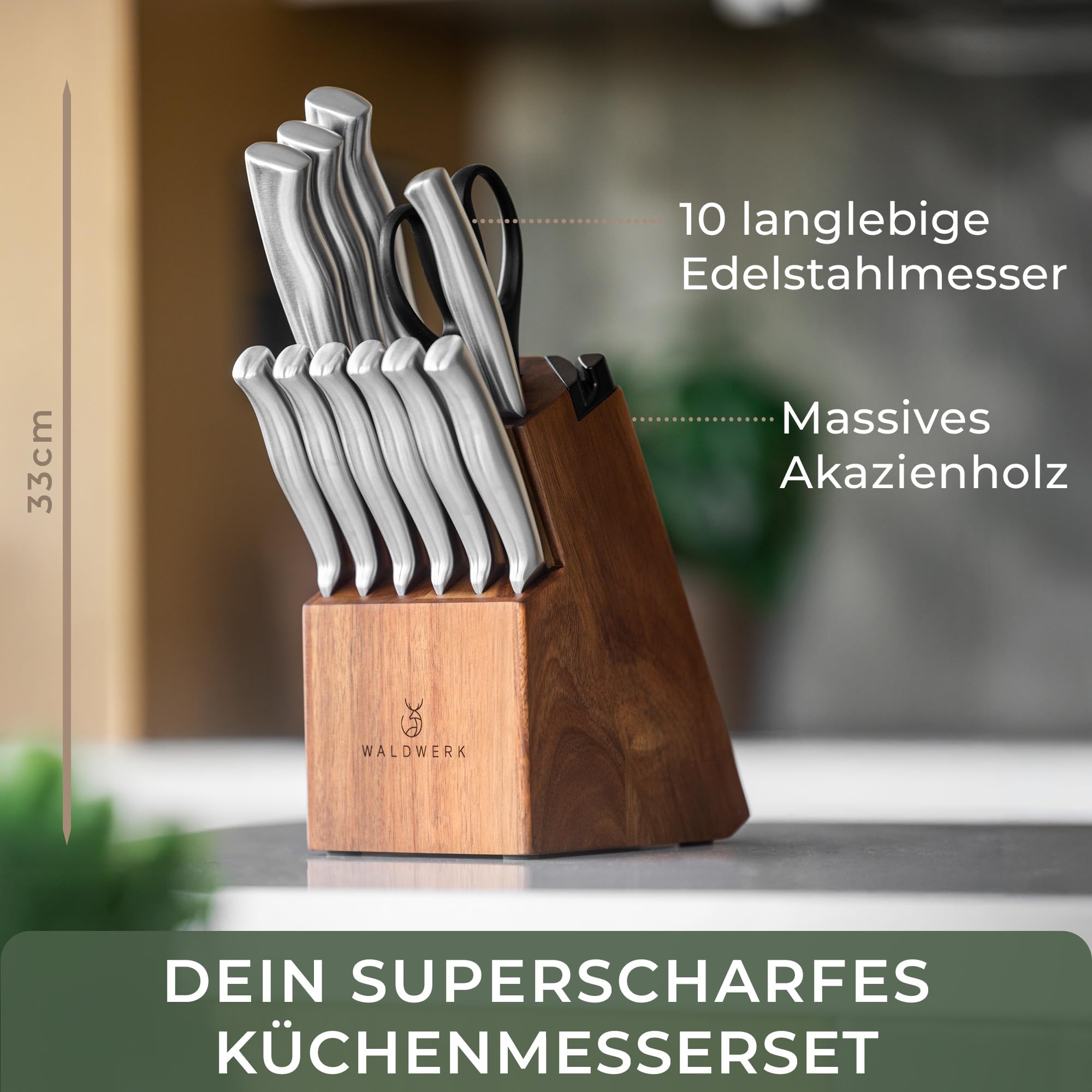 Magnetische Messerstreifen (40 x 5 cm) - Magnetstreifen aus elegantem Akazienholz - Magnetische Messerhalter für schwere Messer - Magnetische Messerstreifen zum Kleben oder Schrauben - Magnetische Messerhalterung