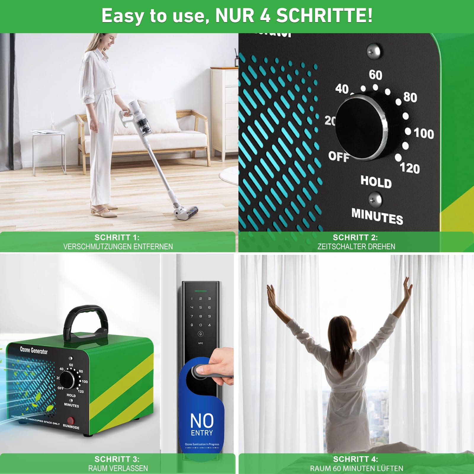 Ozongenerator O3 65000 mg/h, Ozongenerator für Autos, Industrie-Ozon-Geräteheim mit 120-Minuten-Timer, O3-Ozoniser bis 300 m2, Ozongenerator für Garagen, Haustiere, Küche, Handel, Hotels