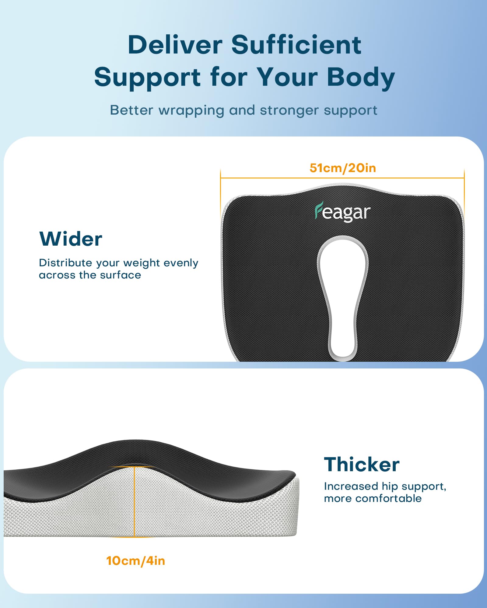 Sitzkissen, Orthopädisches Sitzkissen aus Memory Foam, Ergonomisches Sitzkissen für Bürostuhl /Autositz / Steissbeinkissen Stuhlkissen Sitzkissen Outdoor Zuhause, Schwarz