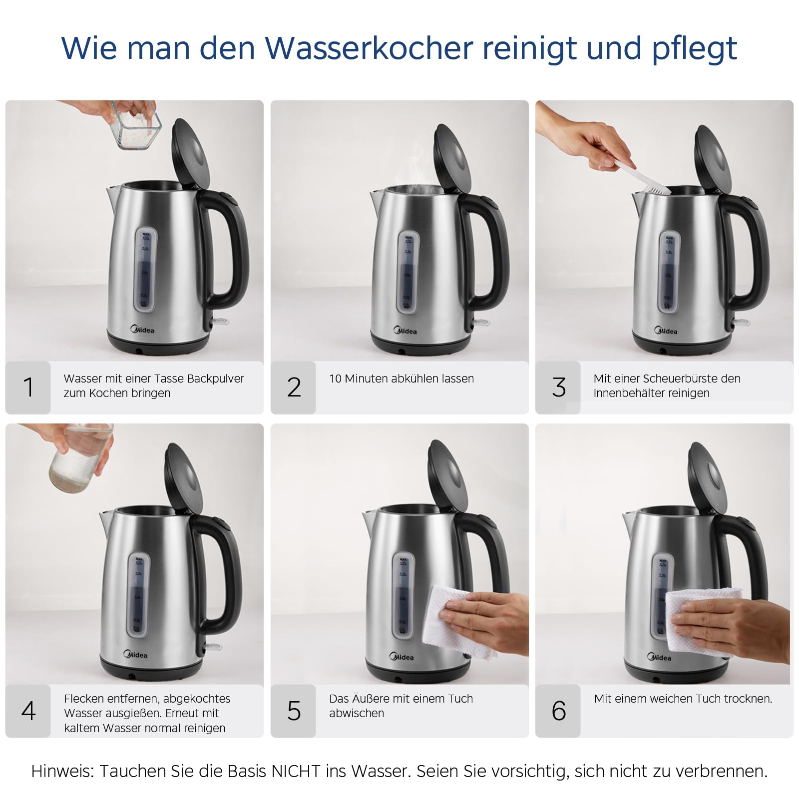 Edelstahl-Kessel mit Temperatureinstellung, 45°C - 100°C, 1,5 Liter, 2200 W Wasserkocher weiß, Teebereiter mit Temperaturanzeige und Sicherheitsfunktionen, BPA-frei, Doppelwanddesign