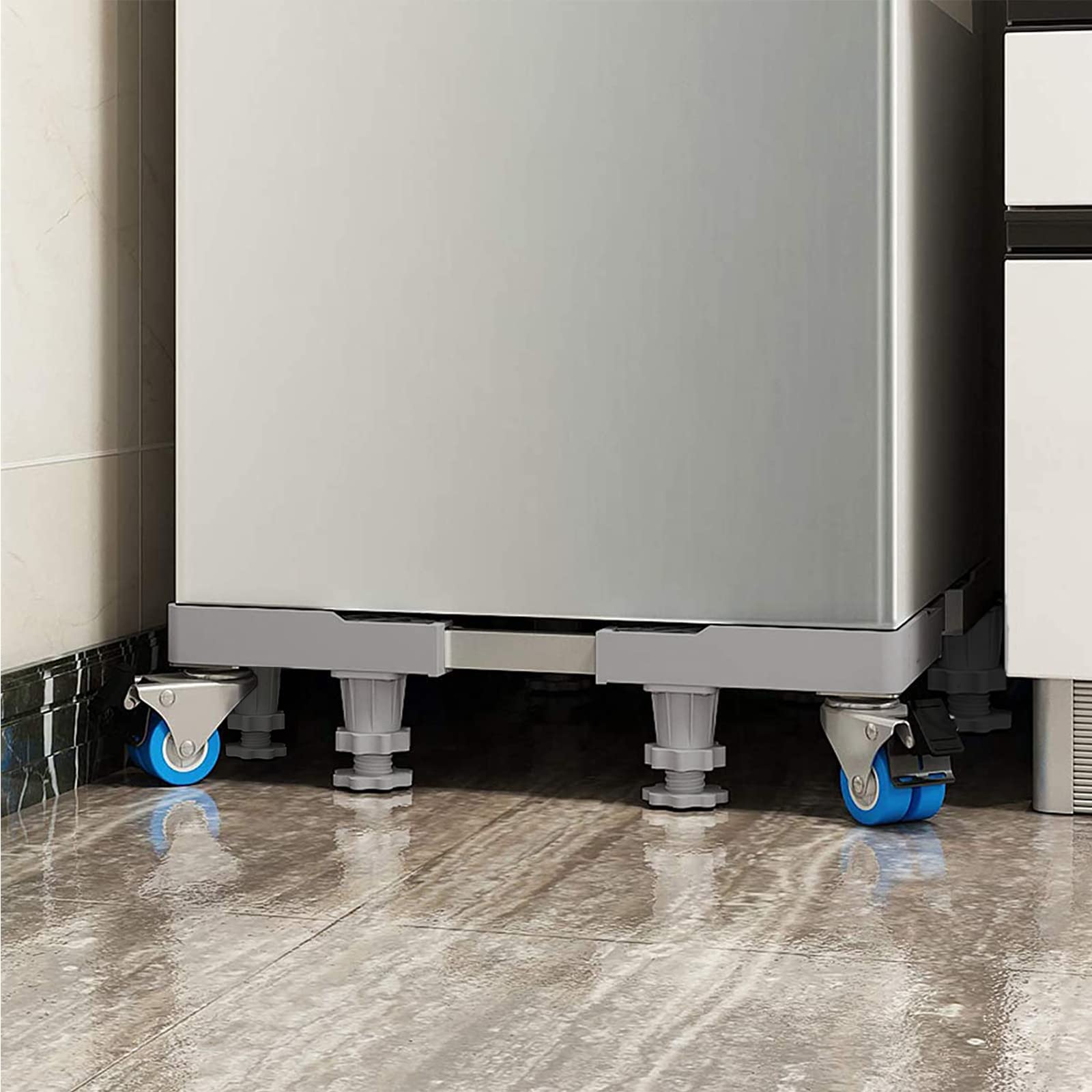 Waschmaschinen Untergestell mit 4 Füßen für Waschwaschine,Kühlschrank und Trockner,Verstellbare Waschmaschinensockel mit Rutschfester Stoßdämpfungsfunktion,(Einstellbare:42-65cm) | Verstellbare Breite 42-65cm Waschmaschinensockel mit Rutschfester St