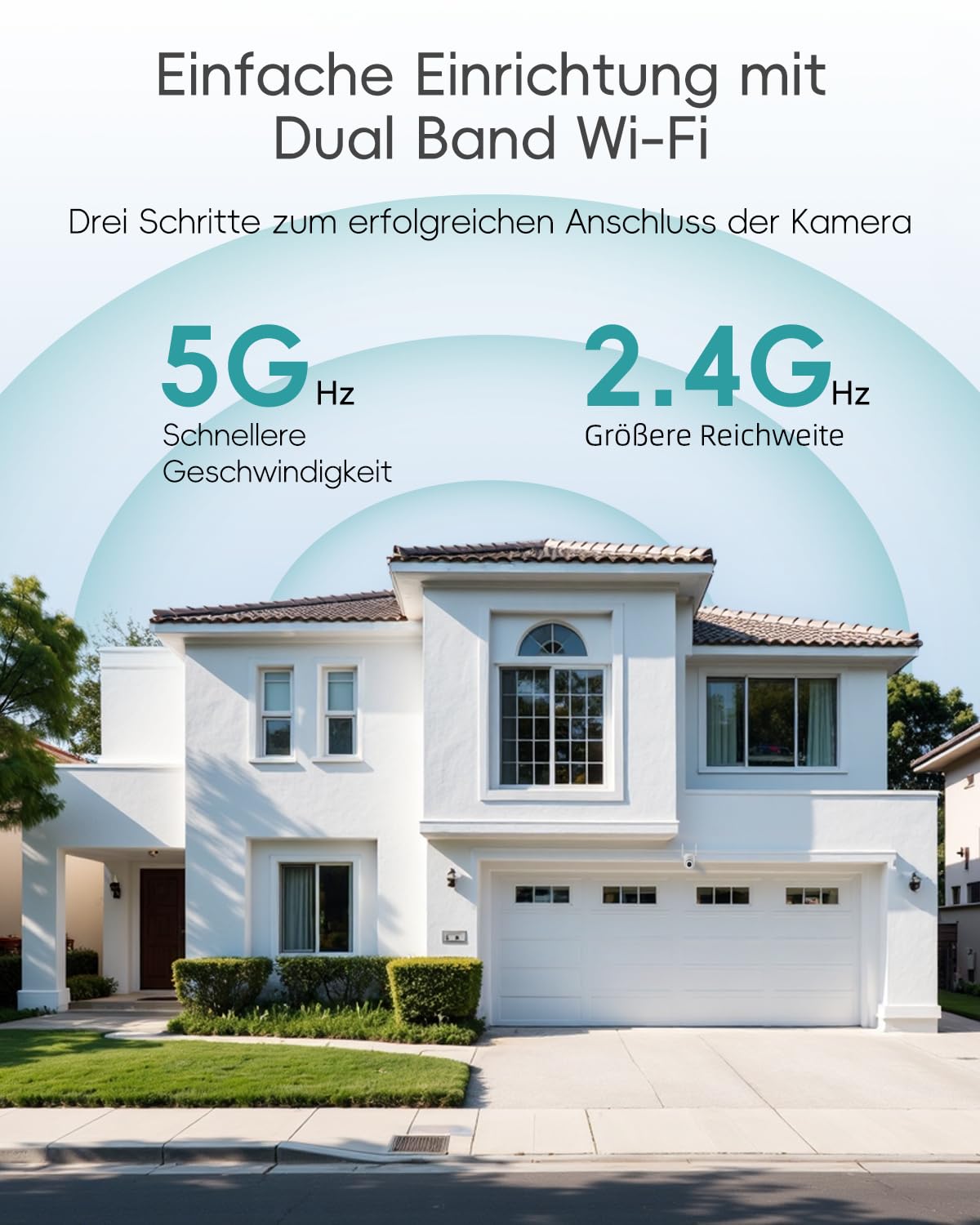 Überwachungskamera Aussen 5G/2,4GHz WLAN Kamera Überwachung aussen Kabelgebunden, 355°/90° PTZ, 24/7 Aufnahme,Nachtsicht,Cloud-Speicher,KI-Erkennung