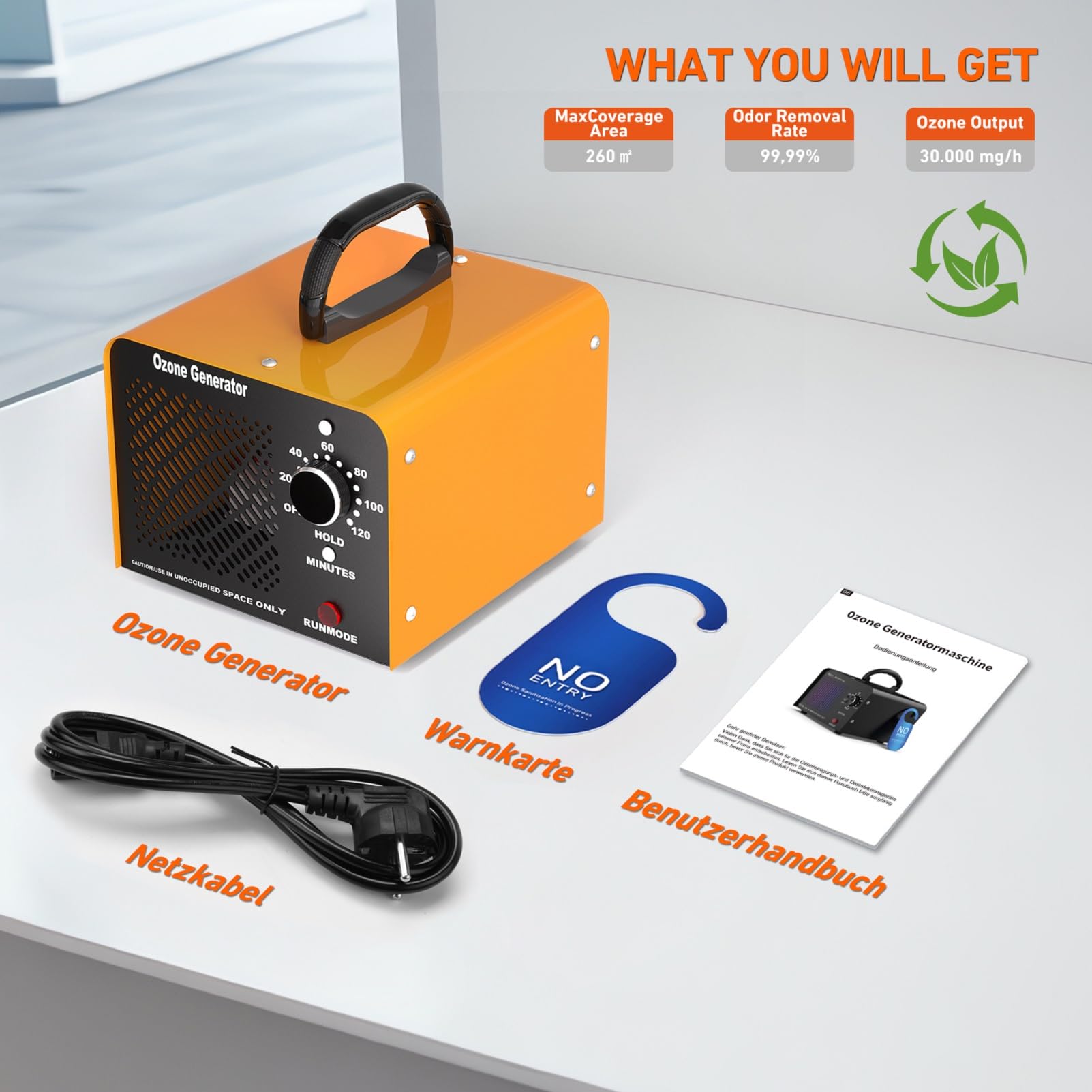 Ozongenerator O3 65000 mg/h, Ozongenerator für Autos, Industrie-Ozon-Geräteheim mit 120-Minuten-Timer, O3-Ozoniser bis 300 m2, Ozongenerator für Garagen, Haustiere, Küche, Handel, Hotels