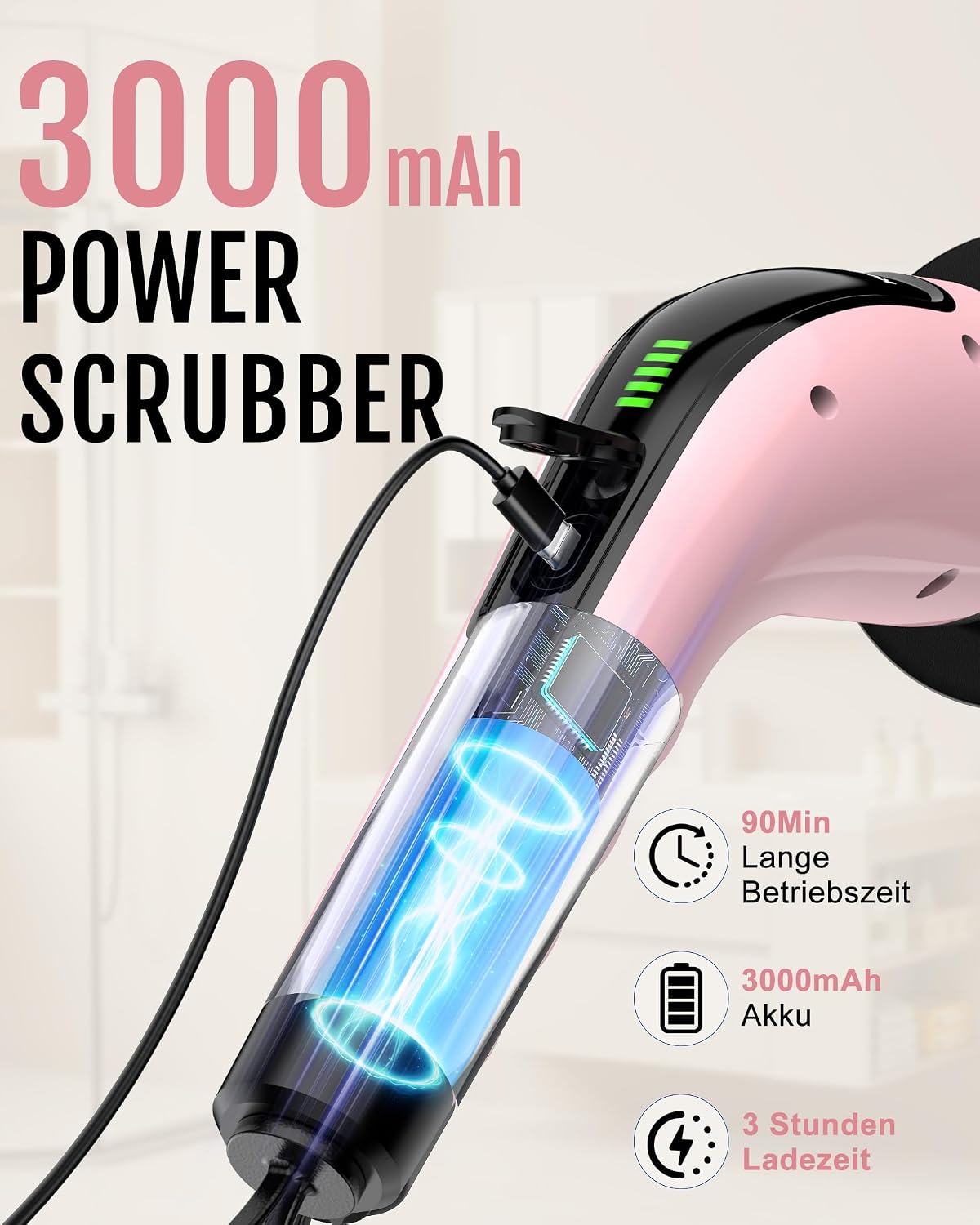 Elektrische Reinigungsbürste, 8 in 1 Electric Cleaning Brush | mit austauschbaren Bohrbürstenköpfen, Wanne mopSet, Elektrische Putzbürste mit Verstellbarem Griff für Bad Küche Auto Fußbode