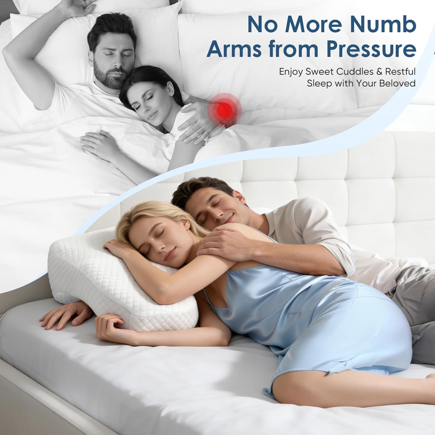 Seitenschläferkissen mit 3 Armloch, 2 in 1 Ergonomisches Seitenschläferkissen, Orthopädisches Nackenstützkissen aus Memory Foam, Kissen für Seitenschläfer, Rücken- und Bauchschläfer