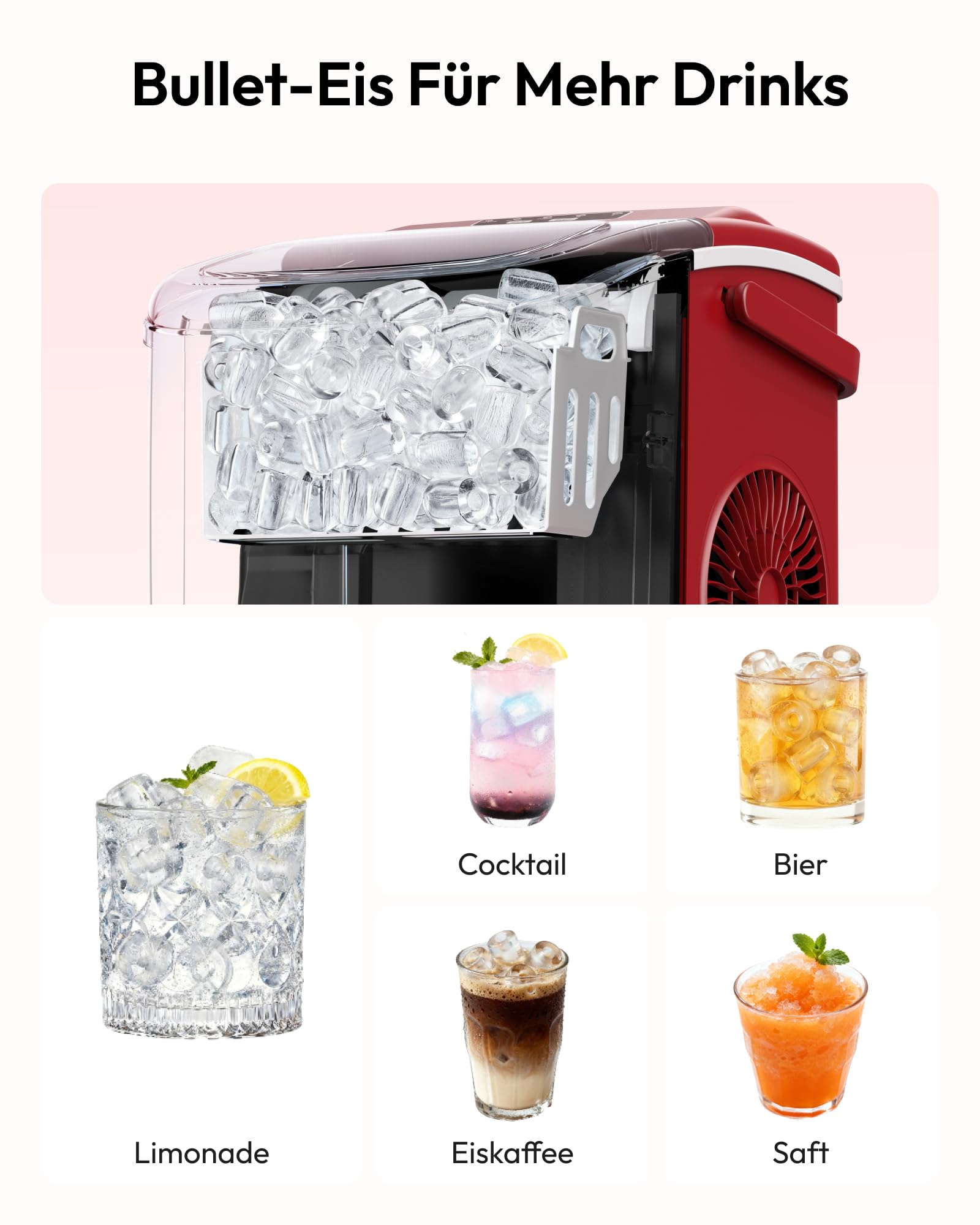 Eiswürfelmaschine Klein, 9 Eiswürfel in 6 Minuten, 12 kg/24H, Eiswürfelmaschine Edelstahl mit Tragbarem Griff, Selbstreinigender Kompakter Eiswürfelmaschinen für Zuhause/Küche/Büro/Bar