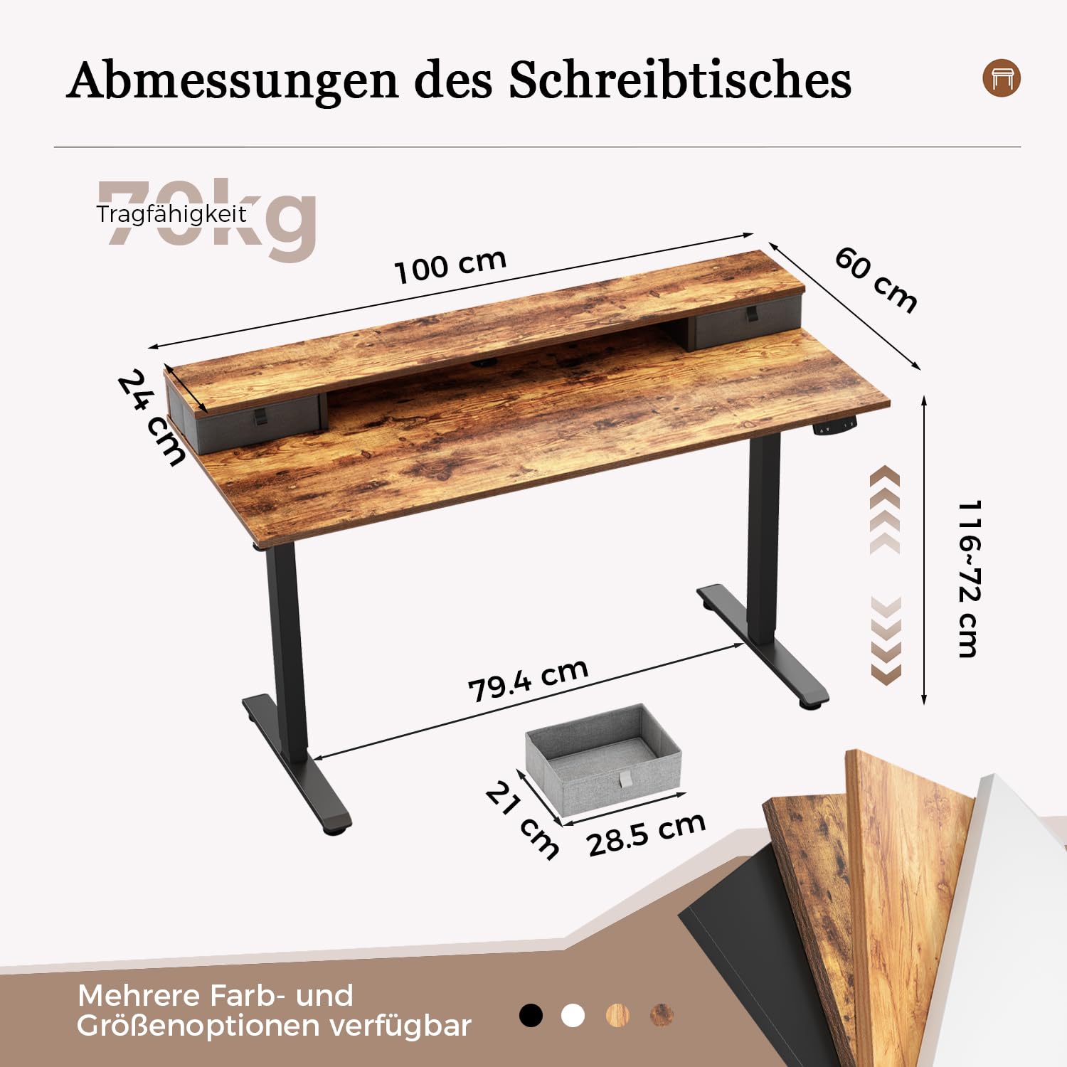 Höhenverstellbarer Schreibtisch mit Doppelschubladen, Elektrisch Höhenverstellbarer Schreibtisch, Sitz-Steh-Computertisch, Ergonomischer Stehschreibtisch
