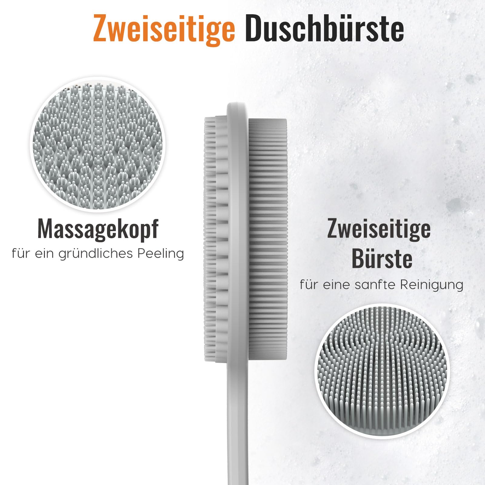 Silikon Rückenschrubber für Die Dusche, Silikon Körperschrubber mit Langem Griff, Rückenschrubber, Abgestorbene Haut entfernen und Massage