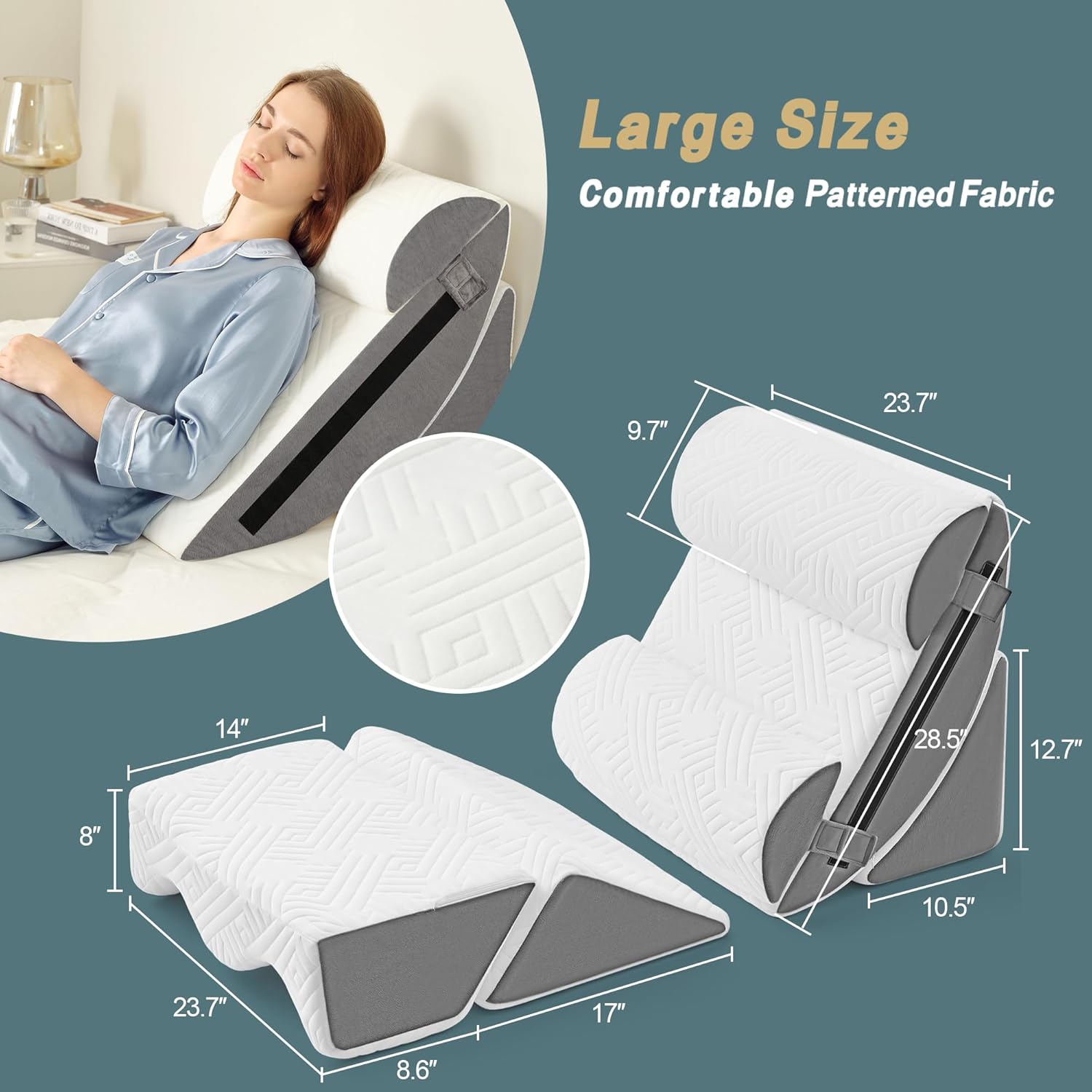 Orthopädisches Bett Keil Kissen Set / Memory Foam zum Schlafen, Rücken- und Beinschmerzlinderung Bequem und justierbare Stützkissen-Anti Schnarchen, Sodbrennen