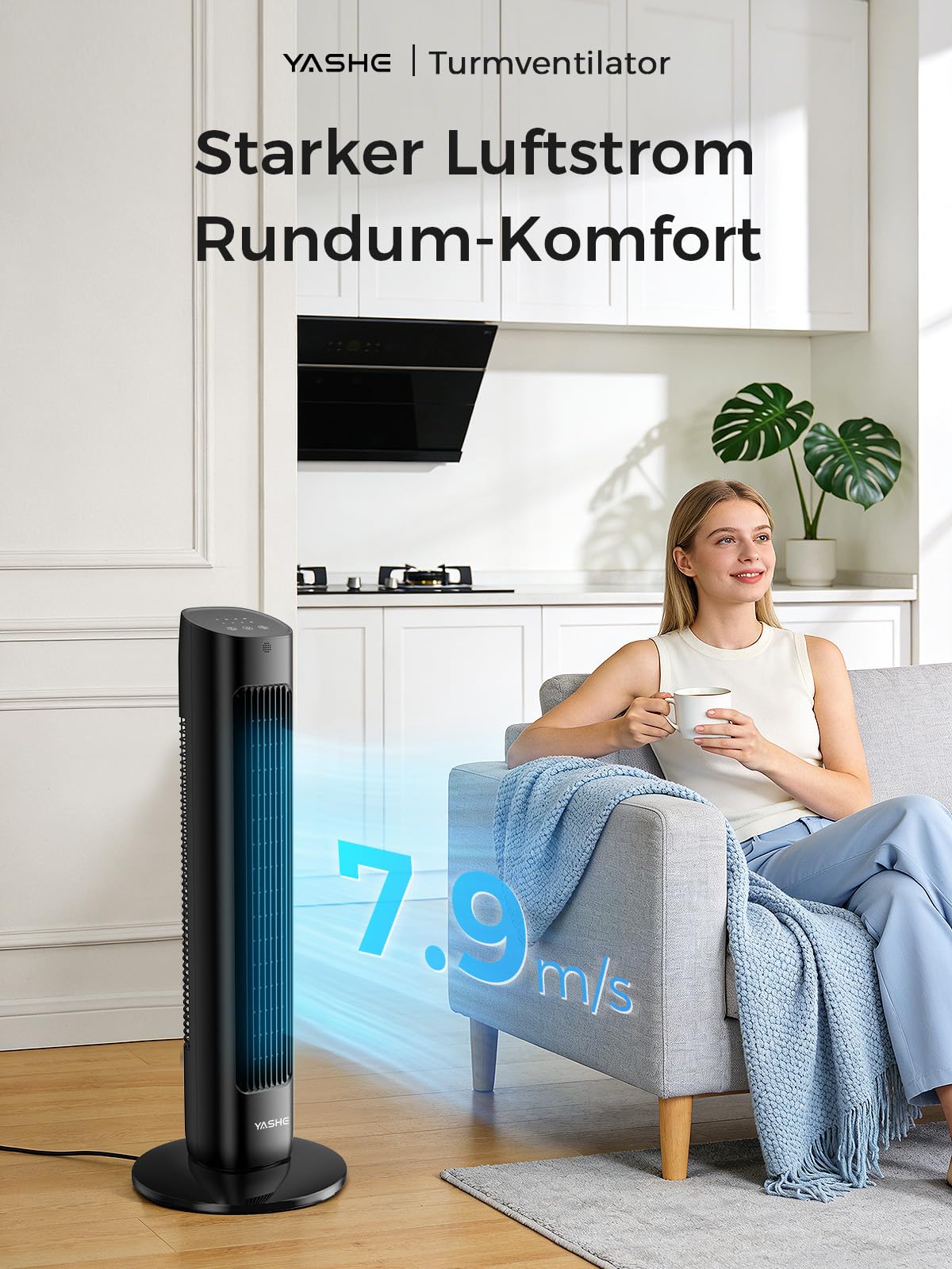 Turmventilator mit Fernbedienung, 85°-Oszillation, leiser Standventilator (28 dB), 3 Geschwindigkeitsstufen, 2 Modi, 12-Stunden-Timer, LED-Anzeige, für Schlafzimmer, Büro und Zuhause