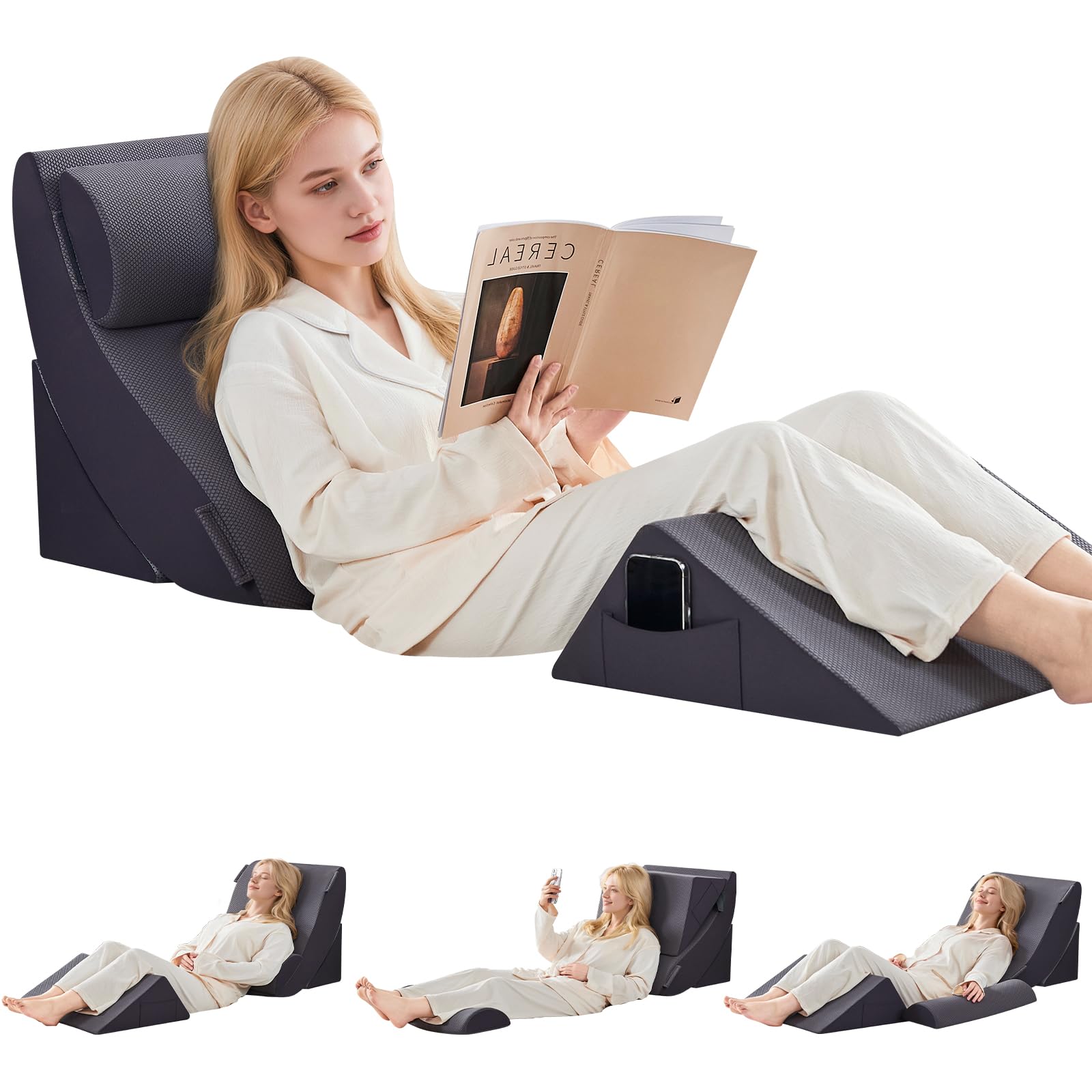 Orthopädische Bett Keil Kissen Set für das Schlafen, Post Chirurgie Schaum Kissen für Körper, Rücken und Beine Schmerzlinderung, Dreieck justierbare Stützkissen mit Säure Reflux Schlafkissen Weiß