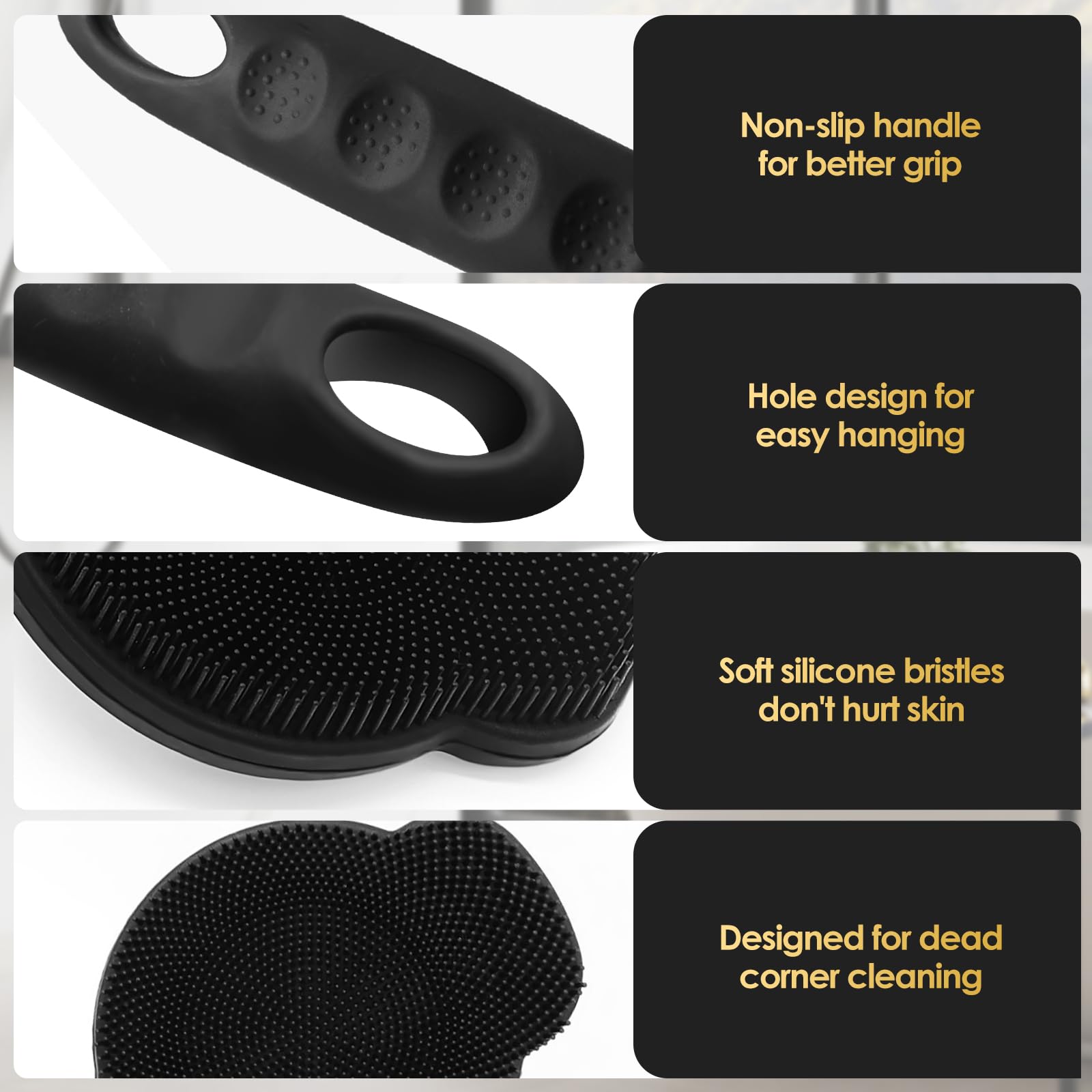 Silikon Rückenschrubber für Die Dusche, Silikon Körperschrubber mit Langem Griff, Rückenschrubber, Abgestorbene Haut entfernen und Massage
