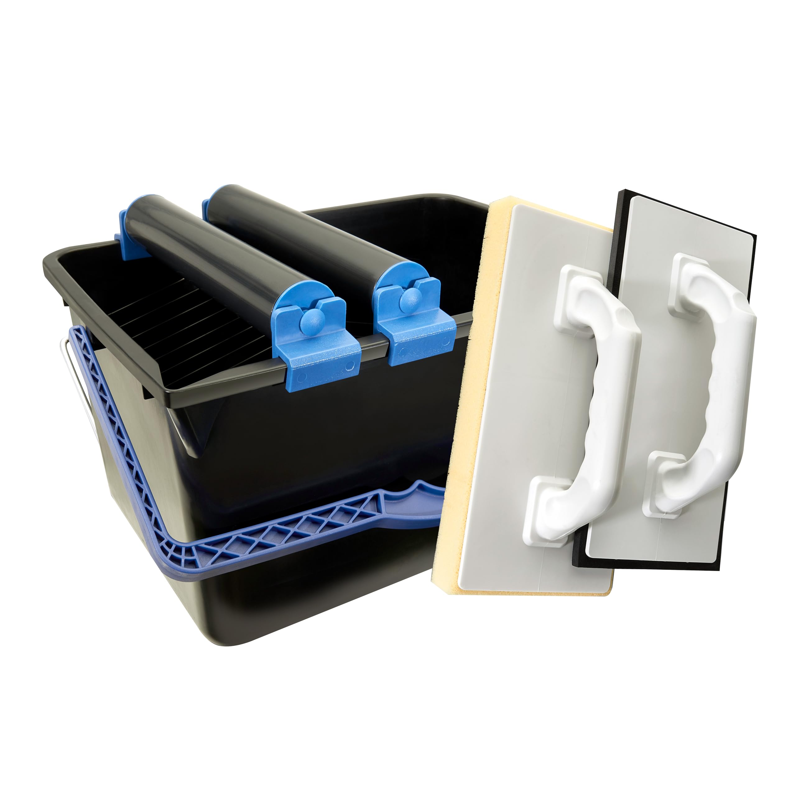 Fliesenwaschset 5-teilig 12 Liter Kunststoff Eimer, Doppelrollenaufsatz, Fliesenwaschbrett und Verfugbrett Made in Germany