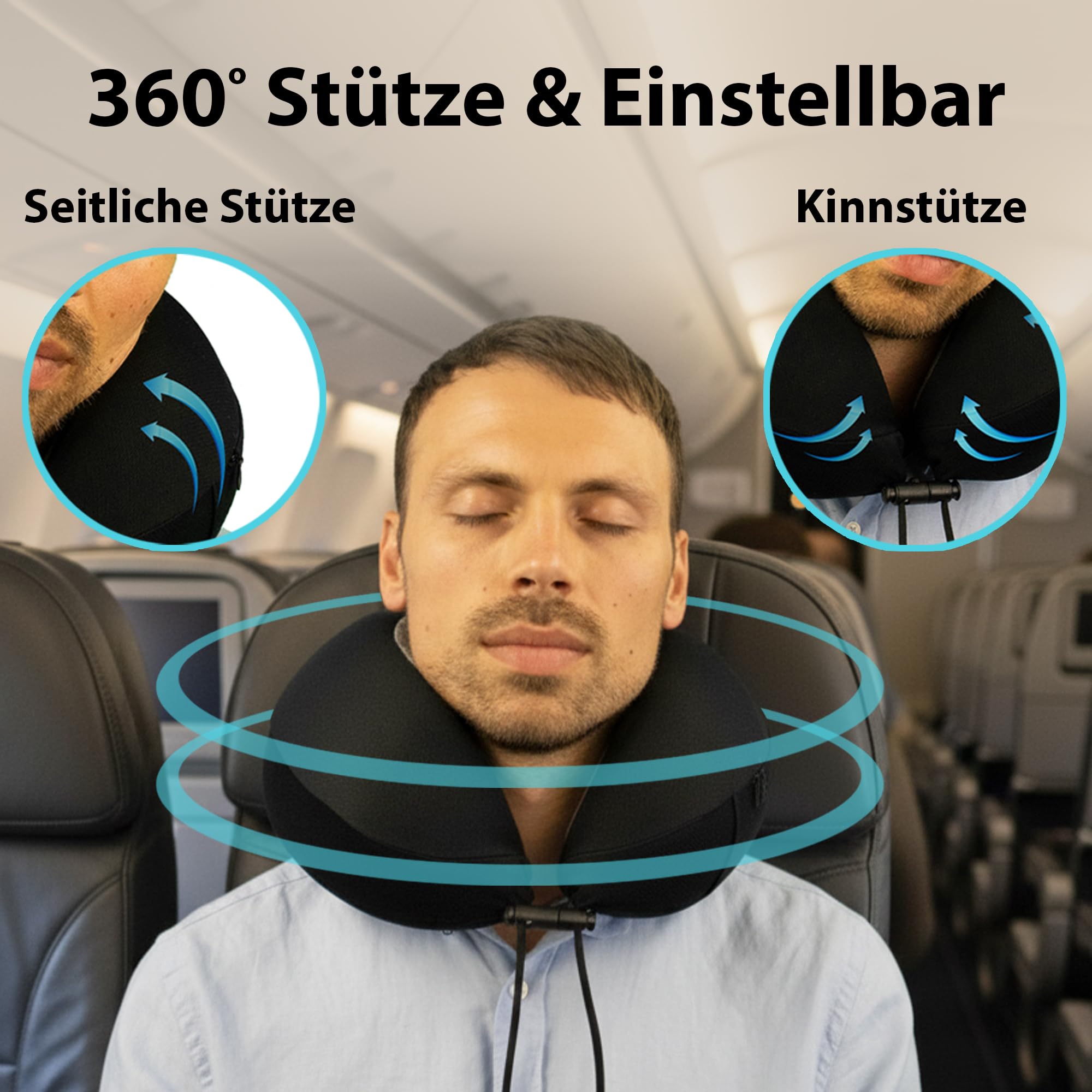 Bequemer Neck Cushion Flugzeug & Auto Reisekissen Memory Foam mit schlankem Rücken und waschbarer Abdeckung (Velvet Soft & Breathable) - Neck Cushion Adults Grey