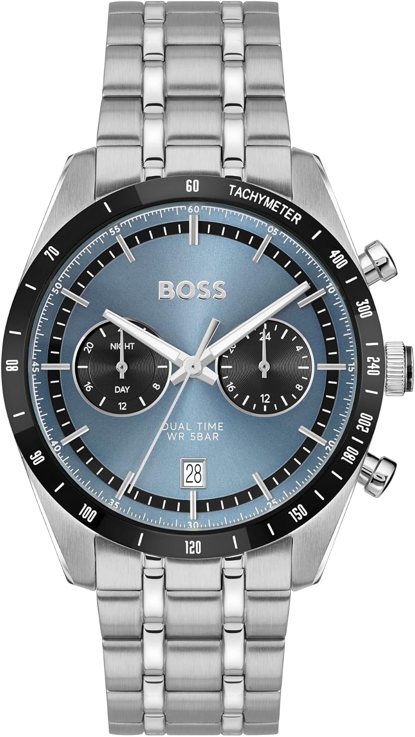 BOSS Multi Zifferblatt Quarz Uhr für Herren Kollektion TOURMASTER mit Silbernes Edelstahlarmband - 1514286