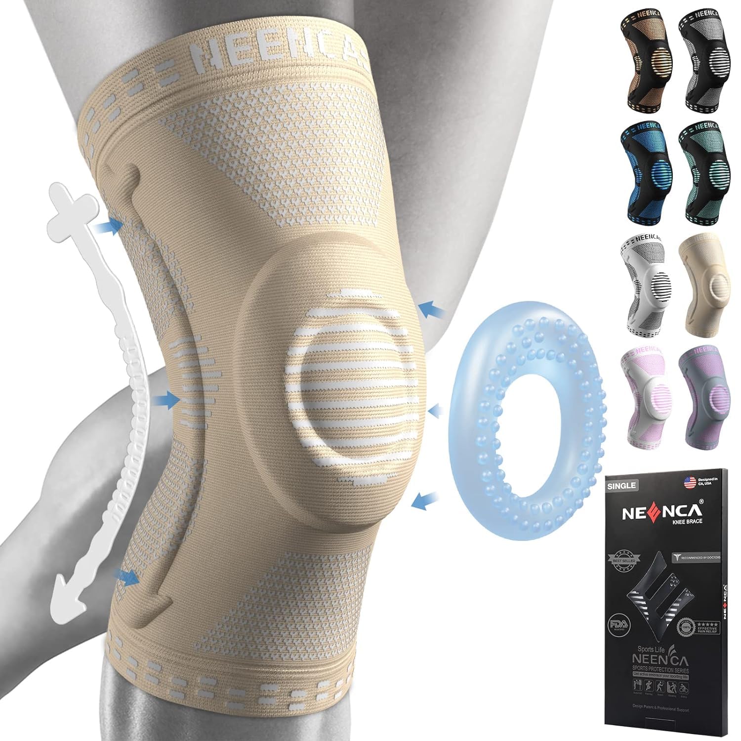 Kniestütze, Komprimierte Kniebandage mit Patella Gel Pads & Feder Seitenstabilisatoren, Medizinischer Knieschützer für Laufen, Meniskusriss, Arthritis, Gelenkschmerzlinderung, ACL, Erholung