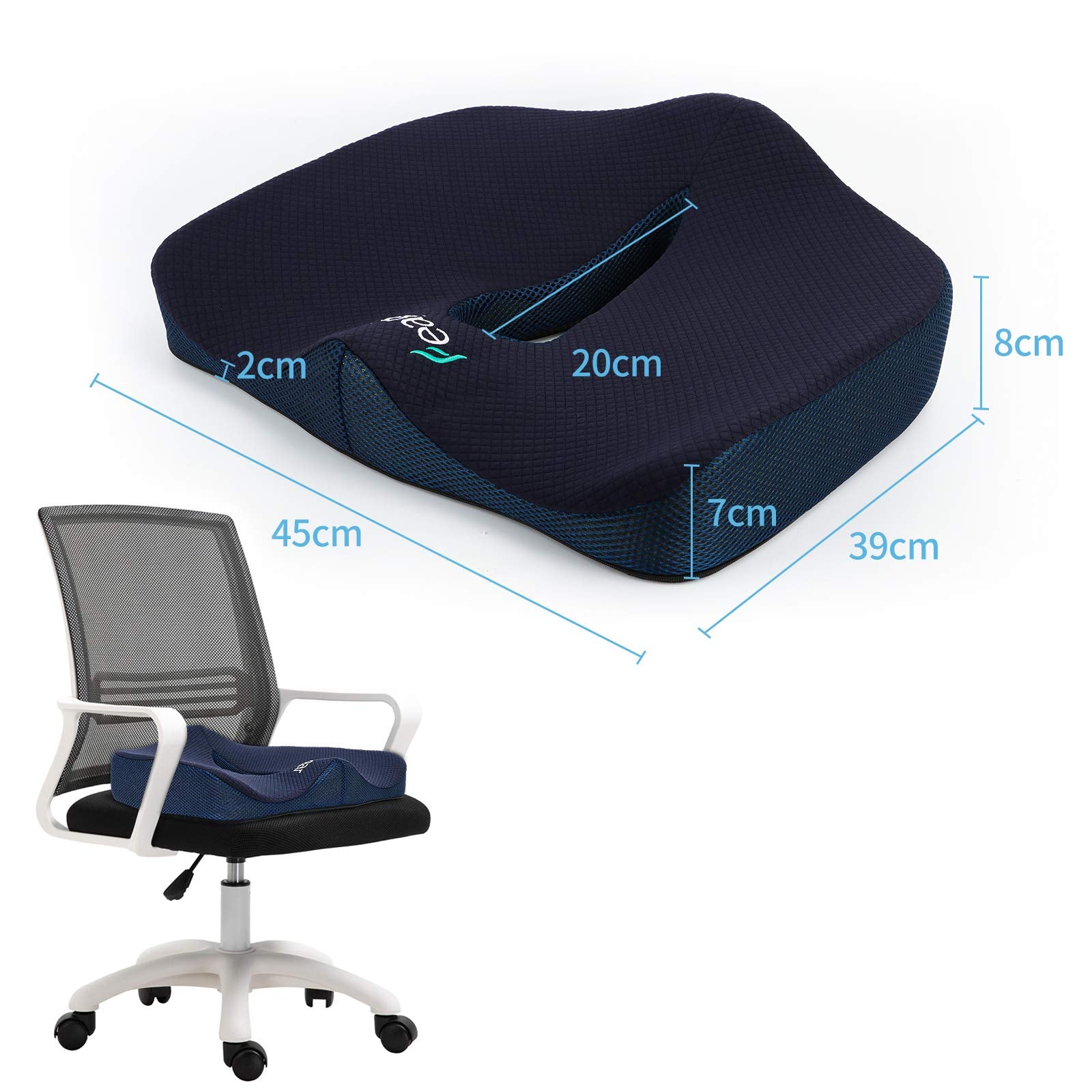 Sitzkissen, Orthopädisches Sitzkissen aus Memory Foam, Ergonomisches Sitzkissen für Bürostuhl /Autositz / Steissbeinkissen Stuhlkissen Sitzkissen Outdoor Zuhause, Schwarz