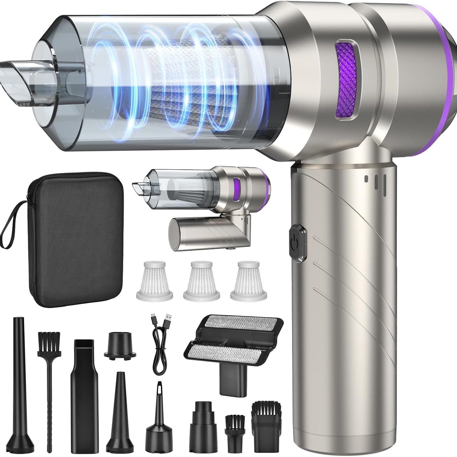 Handstaubsauger, 4-in-1 Handstaubsauger Akku kabellos, 18000Pa Autostaubsauger stark mit bürstenlosem Motor, 3-Gang Mini Staubsauger für Büro, Zuhause, Küche, Haustierhaar