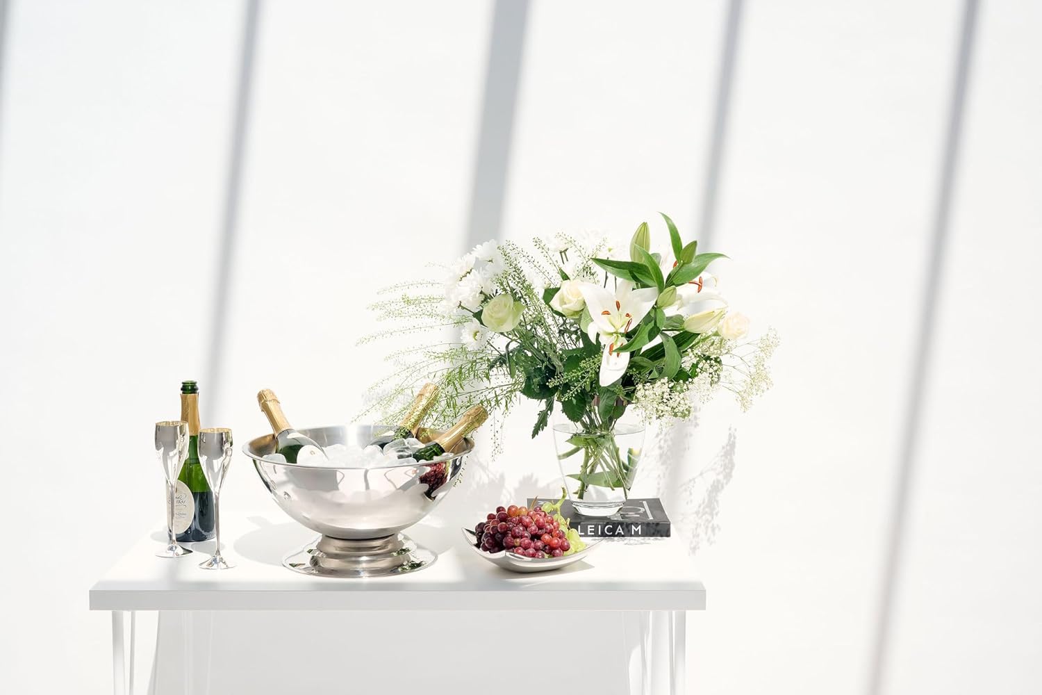 Champagner Kühler Cara (Ø 40 cm, groß) aus Edelstahl - Flaschenkühler, Sektkühler - Getränkekühler für 5 Flaschen - Schale für Wein, Sekt & Eiswürfel - Weinkühler