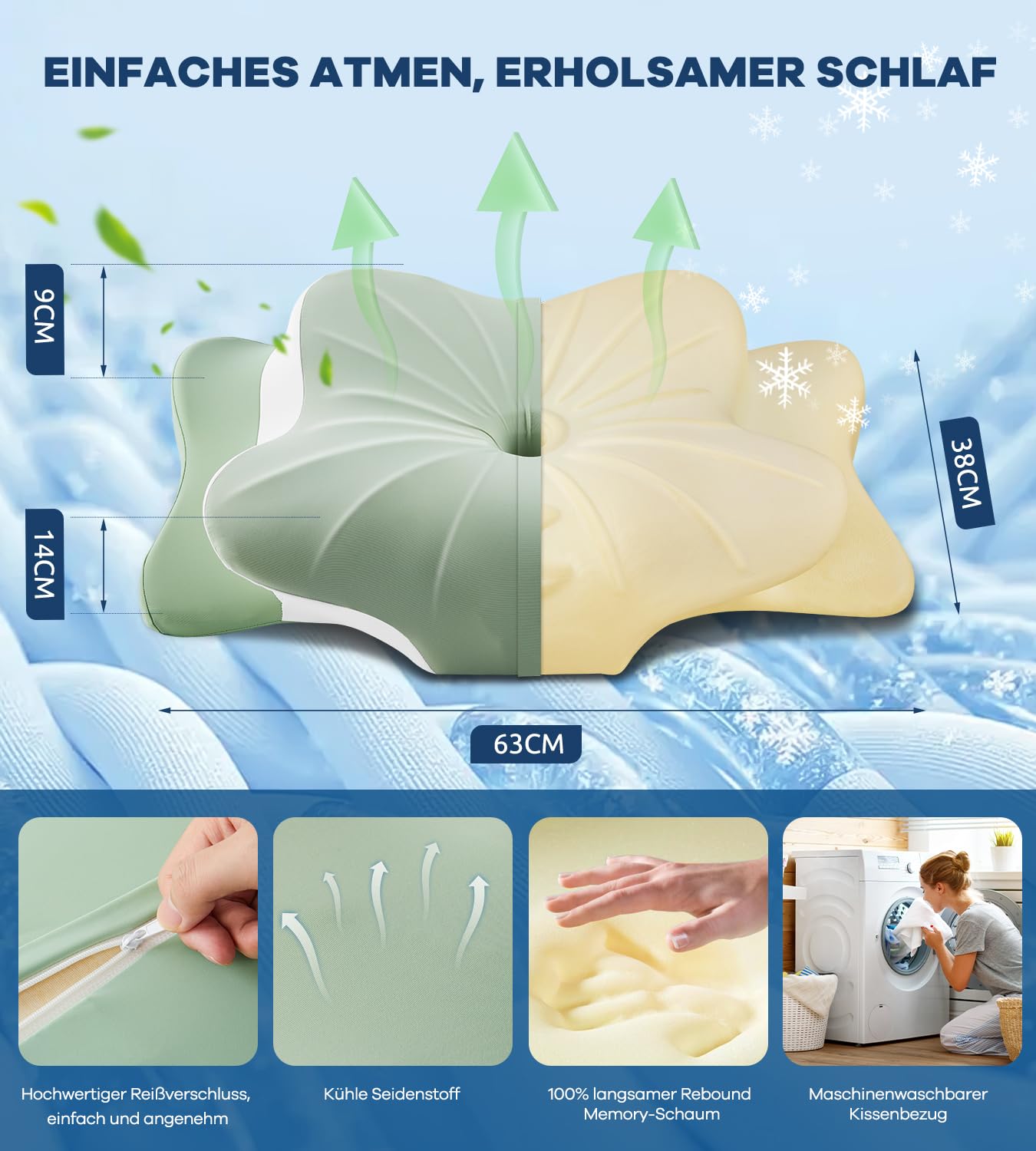 Memory Schaumkissen, ergonomisches Halskissen, Seitenschläferkissen für Seiten, Rücken- und Magenschläfer