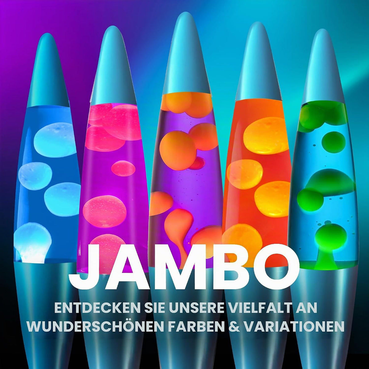 Jambo 40,6 cm schöne flüssige Bewegungslampe mit Wachs, das wie Lava fließt, unterhaltsam für Erwachsene, Jugendliche und Kinder (blaue Basis, blaue Flüssigkeit, gelbes Wachs, 40,6 cm