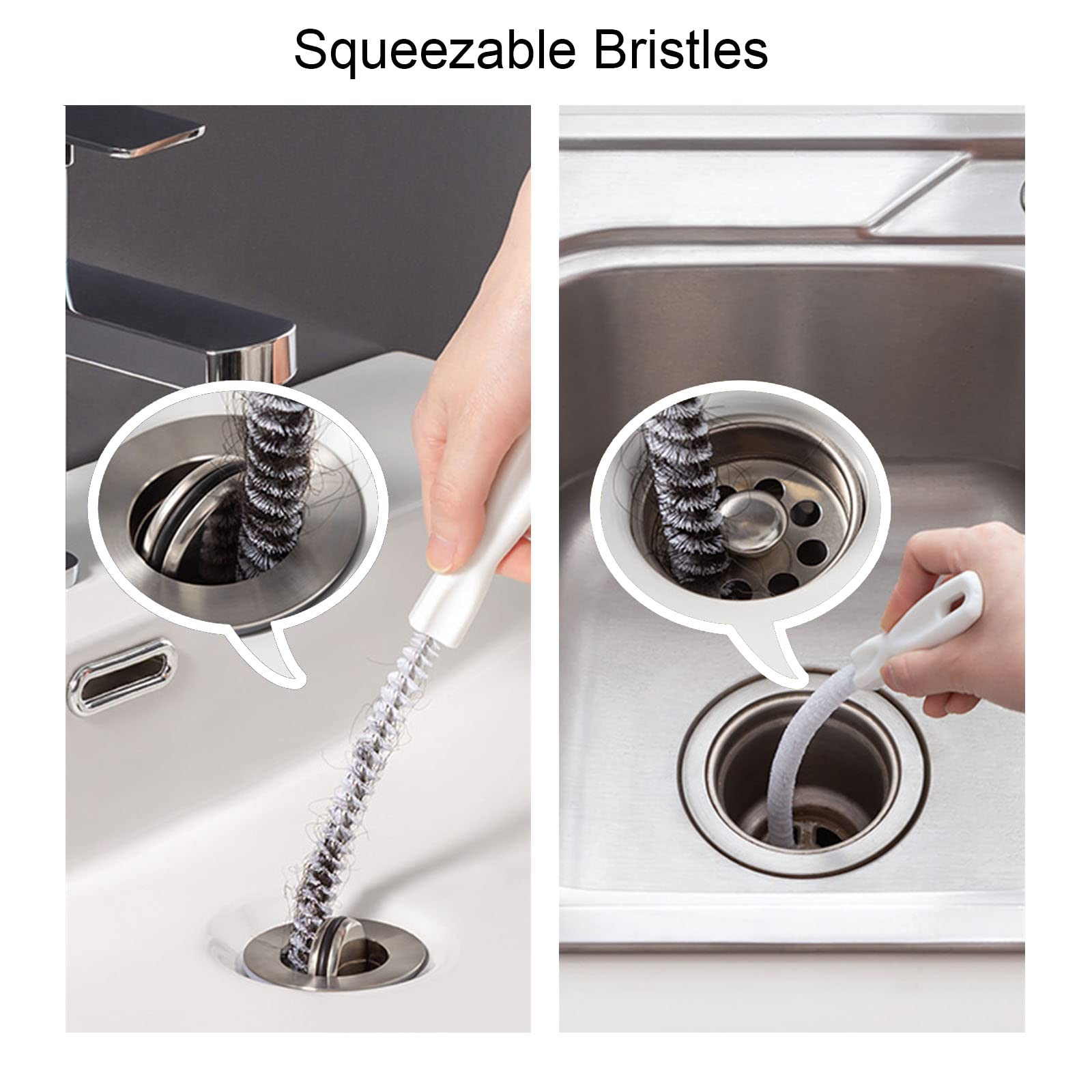Packung mit 2 Reinigungsbürsten für Abwasserkanäle, flexibler Abflussreinigungsbürste, Rohrreiniger, Haarentfernung, Abflussreinigungspinsel für Küche, Badezimmer, langes Haar entfernen, 45 cm (Packung 2)