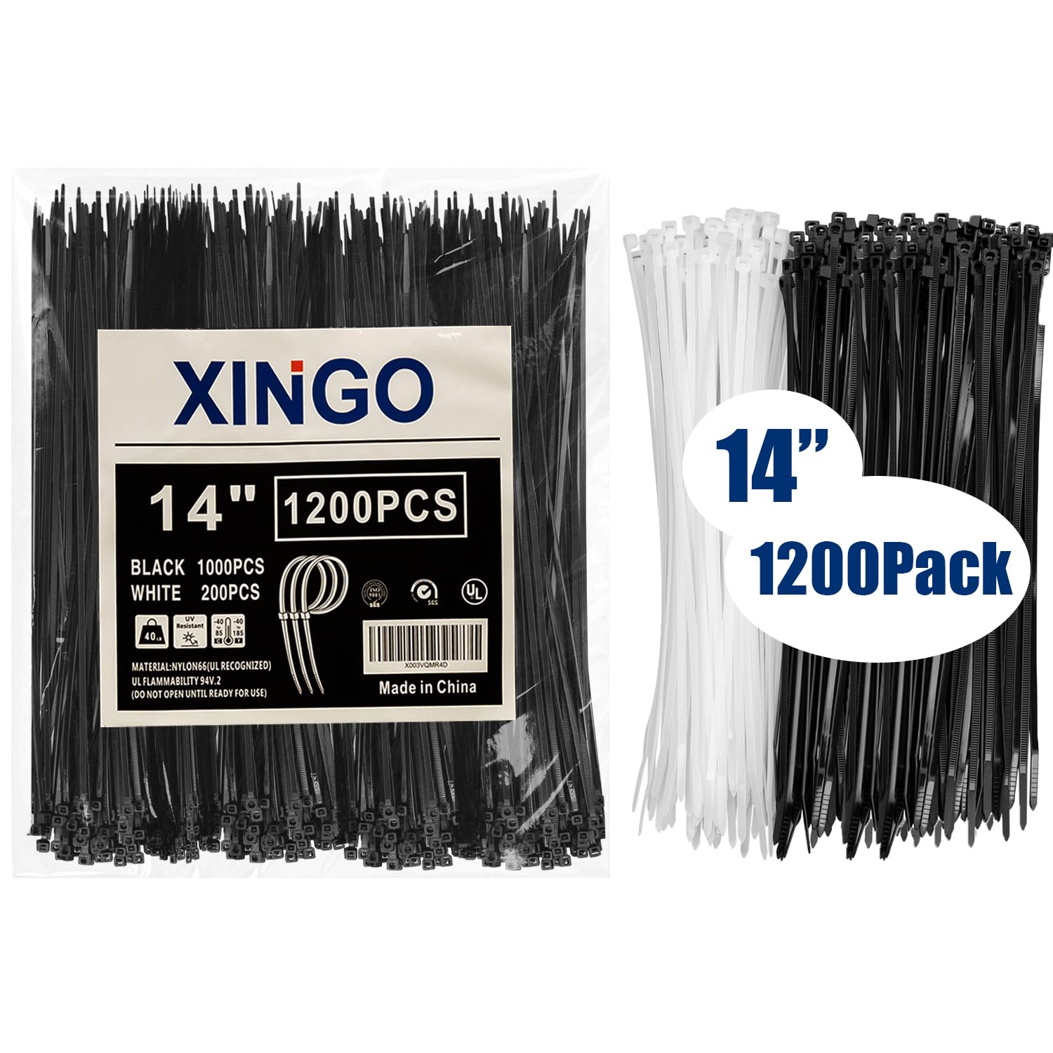 1500 Stück Kabelbinder Schwarz Set, 100/150/200/300 mm(je 300 Stück), UV Beständig Nylon Verschiedene Größen Super Haltbar Selbsthemmend Kabelbinder für Zuhause, Büro, Garten und Werkstatt