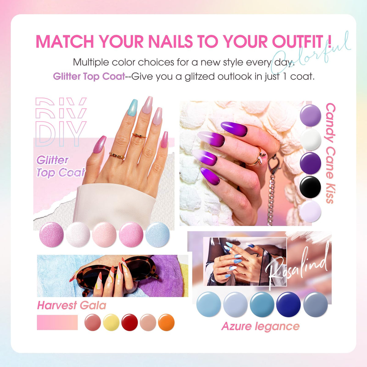 UV Nagellack Set Weiß Rosa Violett Rot Grün Blau Gel