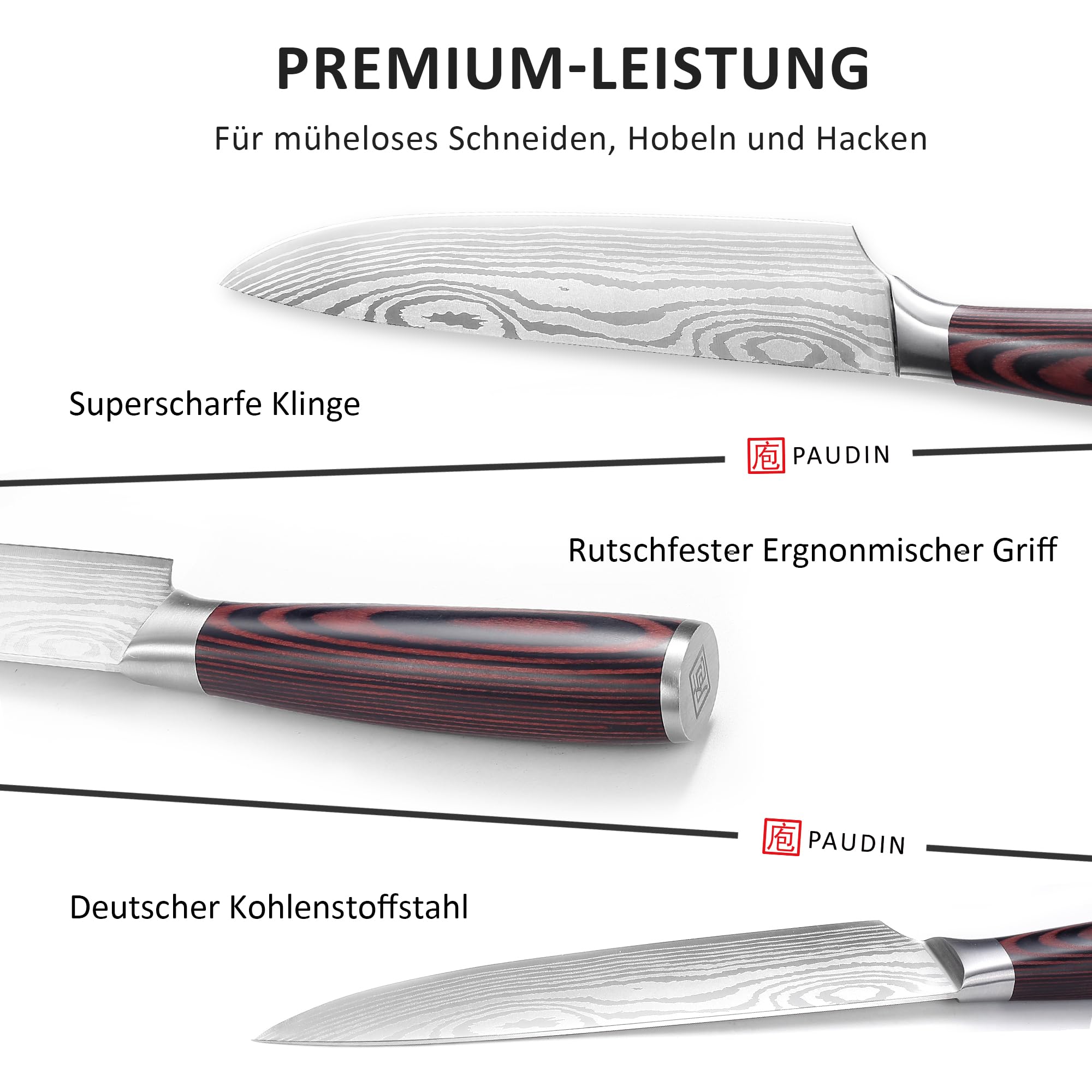 Küchenmesser-Set, 5-teiliges Küchenmesser-Set aus hochwertigem Kohlenstoff-Edelstahl, Ultra Sharp Messer-Set mit Kochmesser, Hackmesser, Nutzmesser