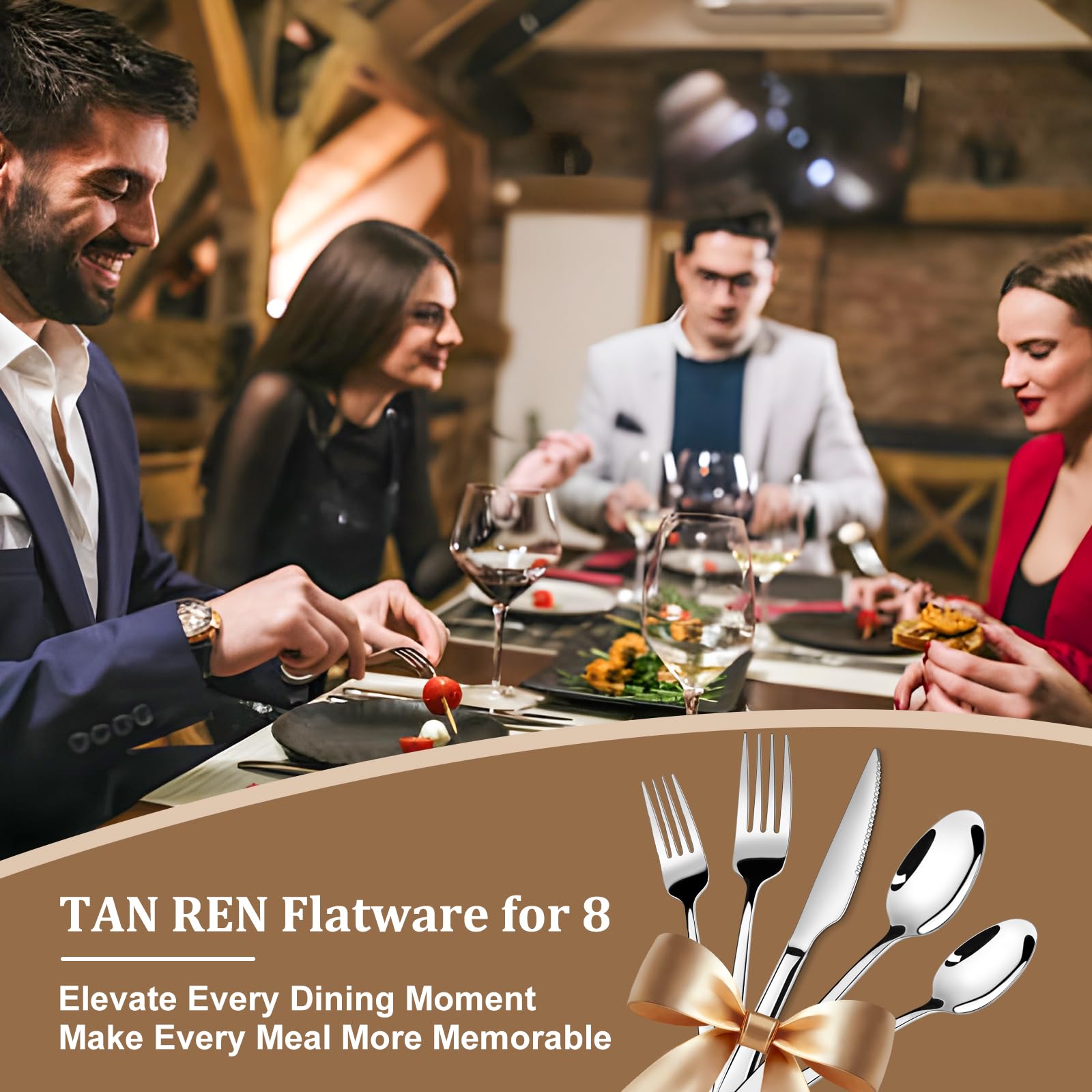 Besteck Set Schwarz für 8 Personen, 48-teiliges Edelstahlbesteckset mit Steakmesser, elegantes Besteck mit Messer, Gabel, Löffel, Besteck für Küche/Restaurant