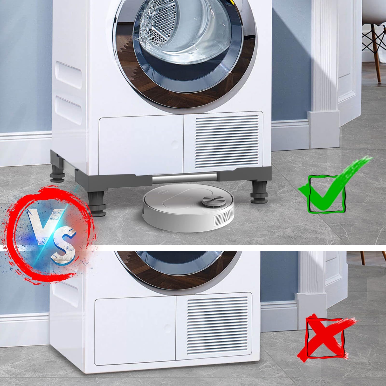 Waschmaschinen Untergestell mit 4 Füßen für Waschwaschine,Kühlschrank und Trockner,Verstellbare Waschmaschinensockel mit Rutschfester Stoßdämpfungsfunktion,(Einstellbare:42-65cm) | Verstellbare Breite 42-65cm Waschmaschinensockel mit Rutschfester St