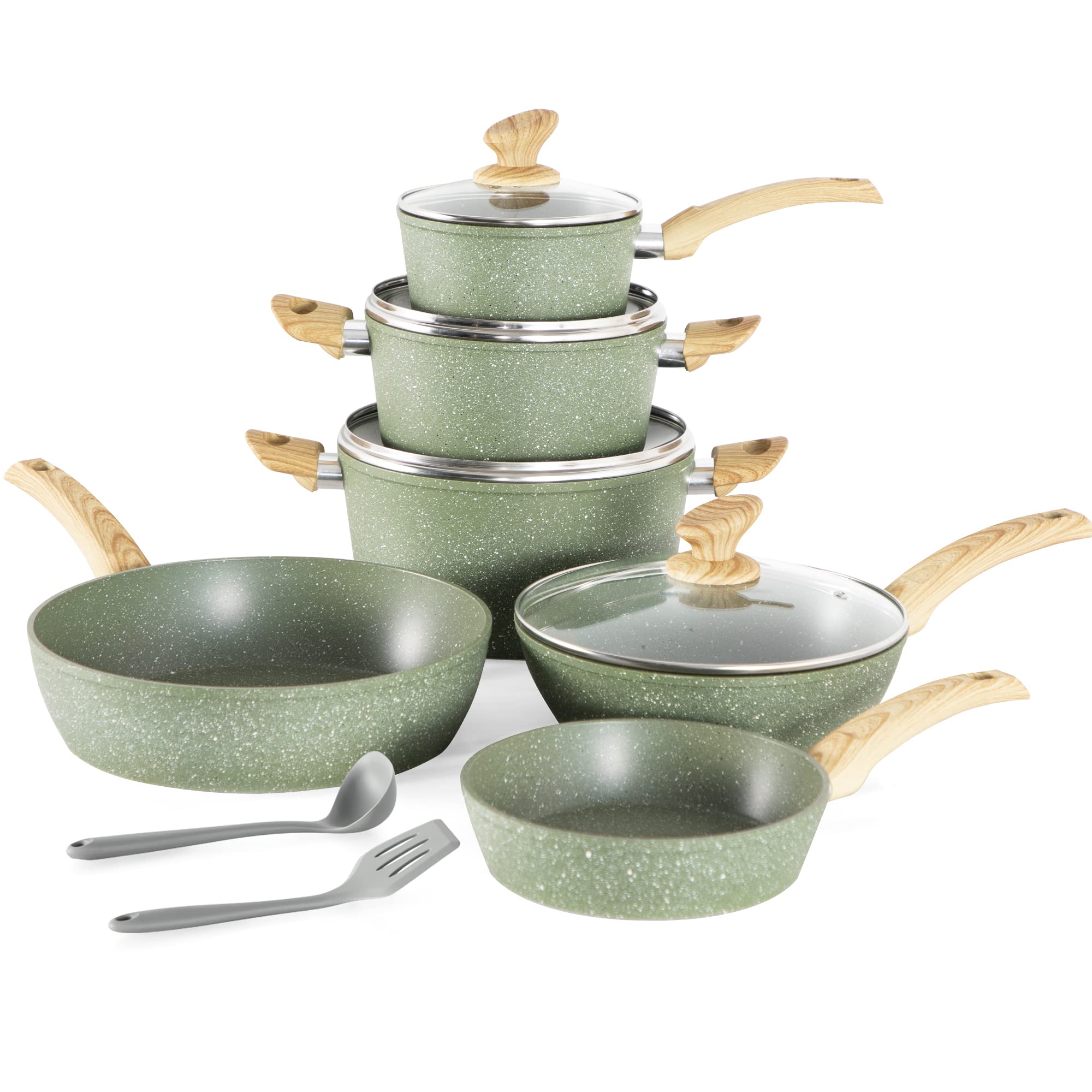 12-teiliges graues Granit-Kochtopfset, Non-Stick Pot Set und Pfannenset / NEU & OVP!