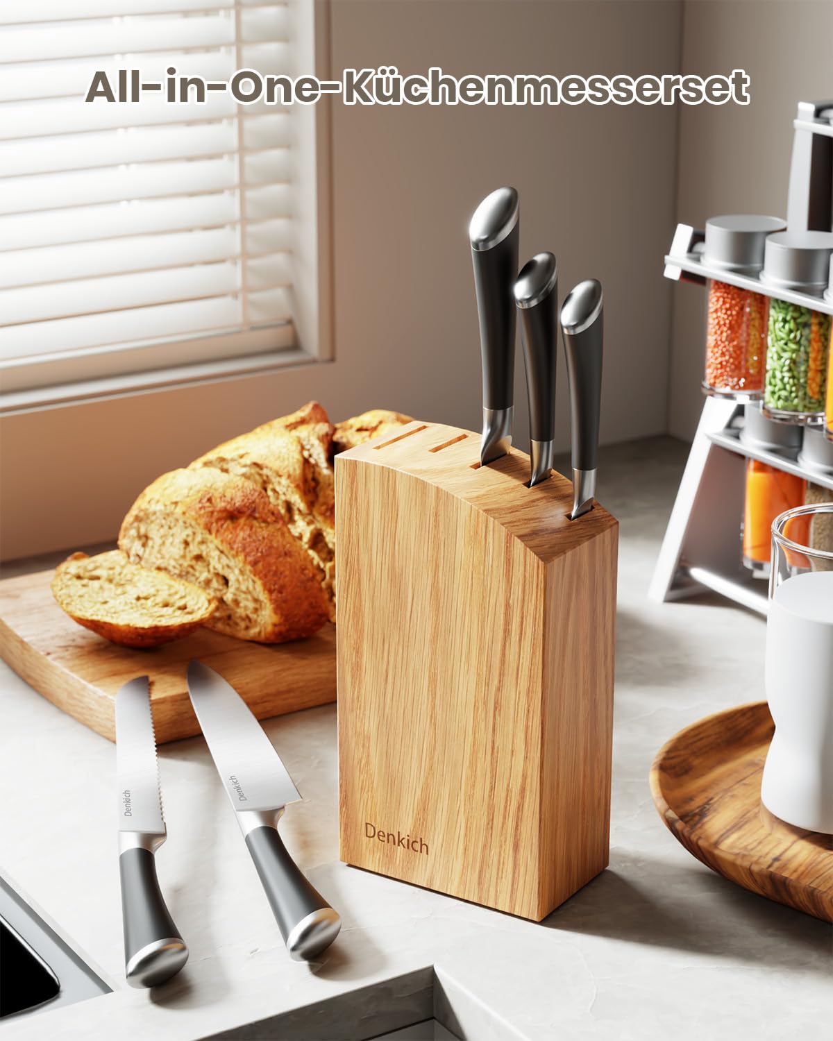 Messerblockset, 7-teiliges scharfes Messerset mit Block, deutsche Klingen aus hochwertigem Edelstahl und ergonomischen Griffen, professionelles Küchenmesserset für den Heimgebrauch